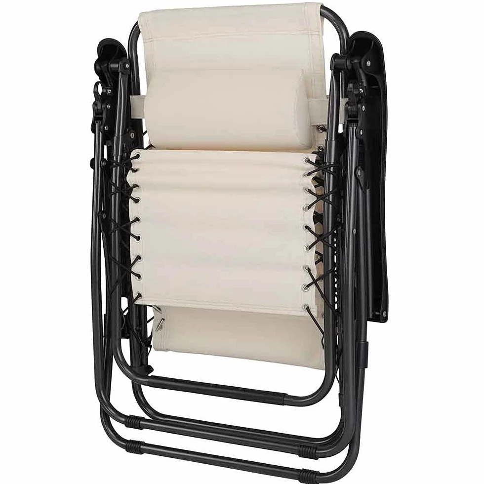BAKAJI Sedia gravità Zero Sdraio da Giardino Poltrona Relax Pieghevole Salvaspazio con Vassoio Tubolari Acciaio 22mm Reclinabile Tessuto in Texilene Traspirante Terrazzo Piscina Esterno (Beige)