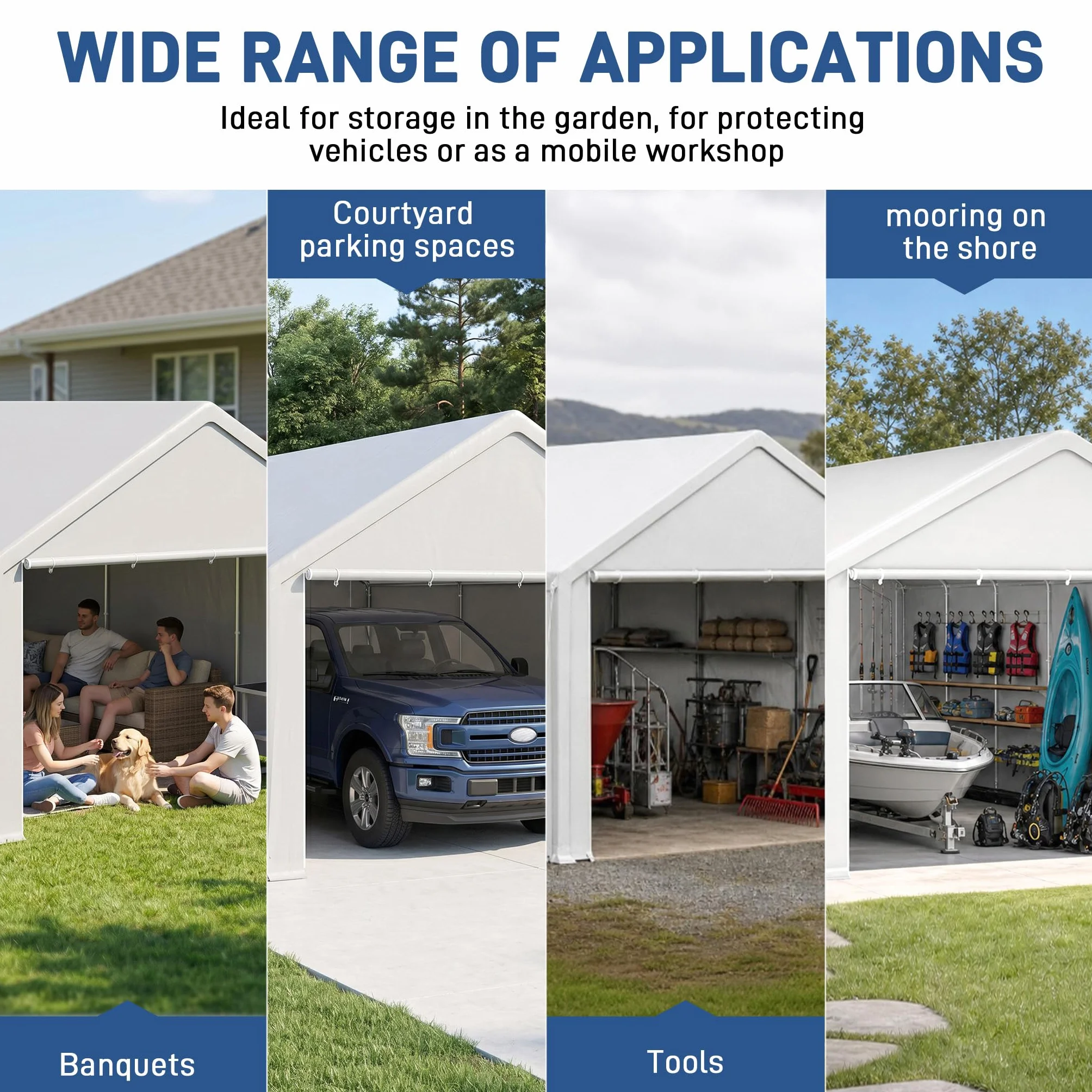 Aufun Carport impermeabile 3x4 m tetto in polietilene resistente agli strappi pareti laterali rimovibili UV grigio