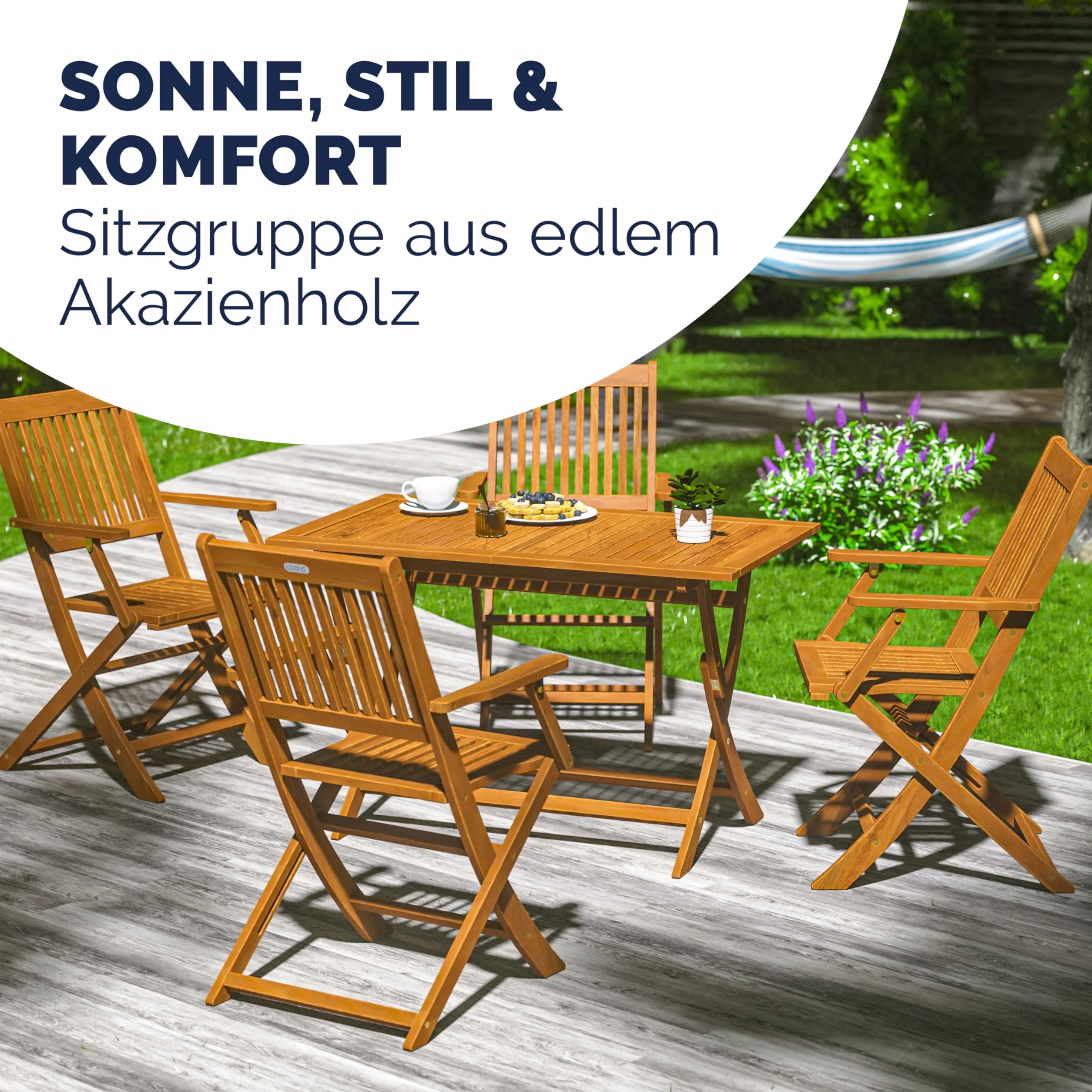 Casaria Tavolo e 4 Sedie con Braccioli da Giardino in Legno di Acacia FSC® Modello 2026 Pieghevole 5 Pezzi Set Mobili Esterno