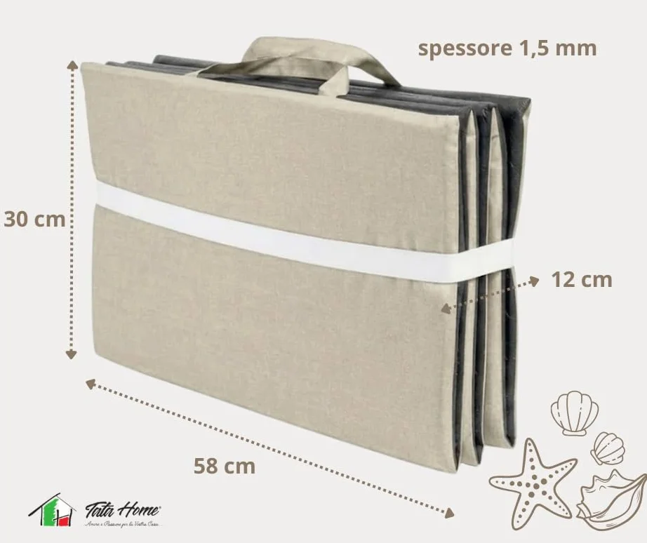 SET 2 PEZZI Materassino Prendisole Pieghevole Cuscino Imbottito per Sdraio Poltrona Relax Lettino Spiaggia Trasportabile Salvaspazio Resistente Acqua Sabbia Misura 58x190 cm Mod. Fisar Colore Beige