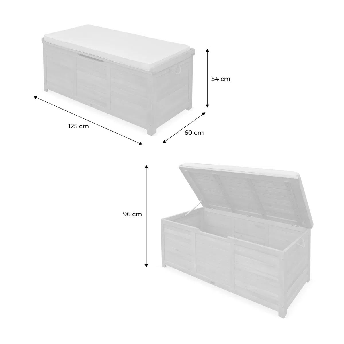 sweeek Cassapanca da Giardino in Legno 200L con martinetti Marrone Naturale - 125x60x96 cm