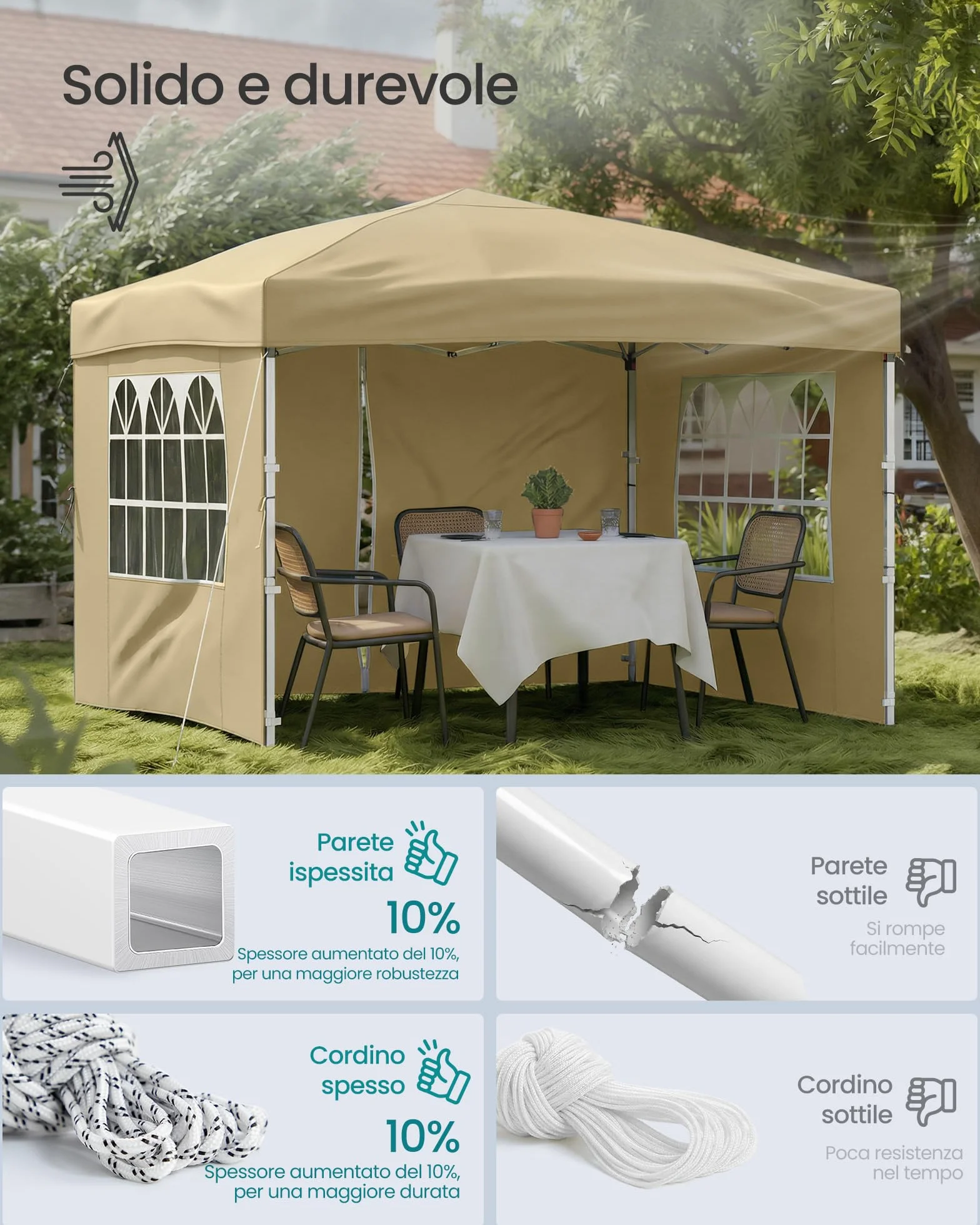 SONGMICS Gazebo Pieghevole 3x3 m Beige GCT104LZ01