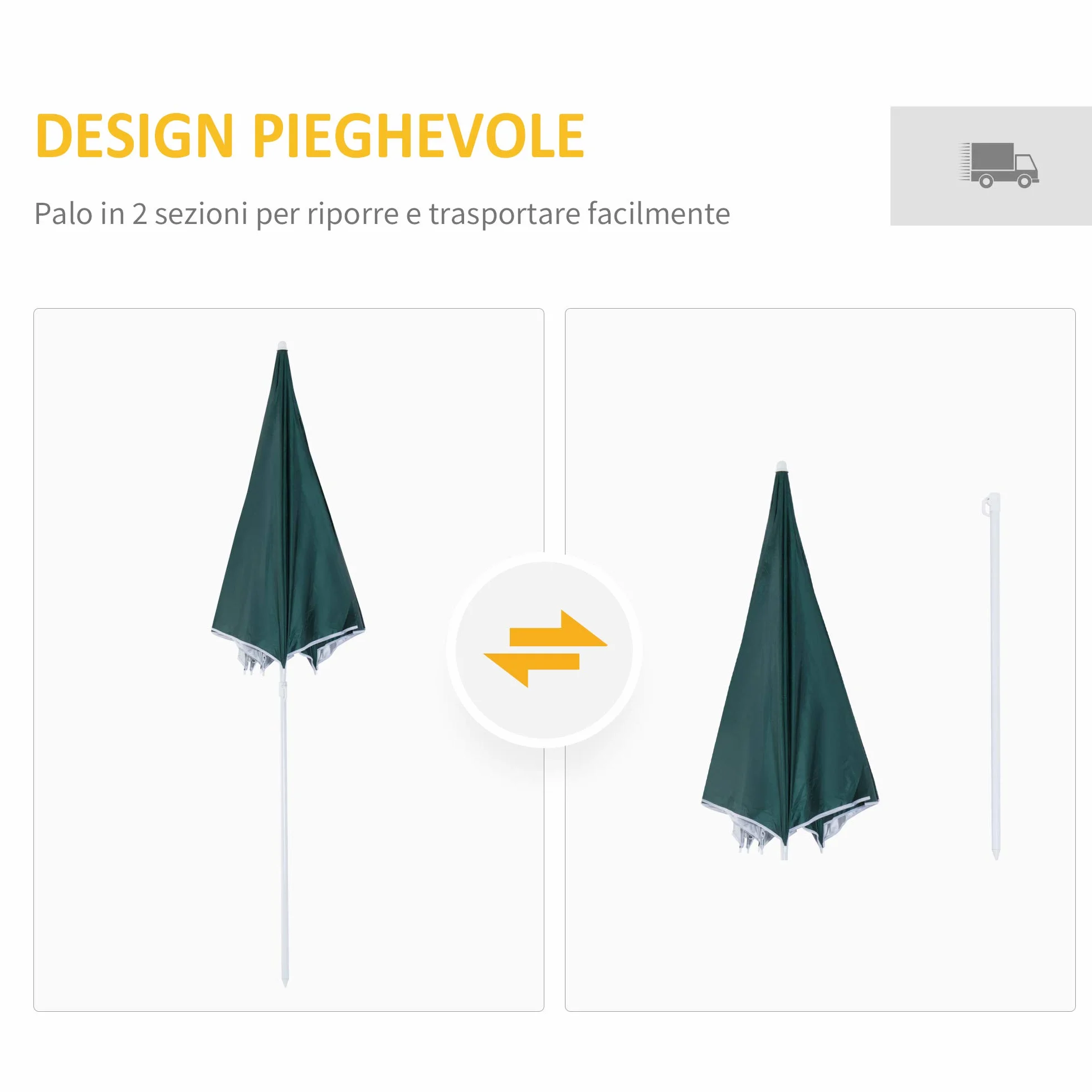 Outsunny Ombrellone da Spiaggia Ø2.2x2.2 m con Tendina Laterale, Sacchi per Sabbia e Picchetti