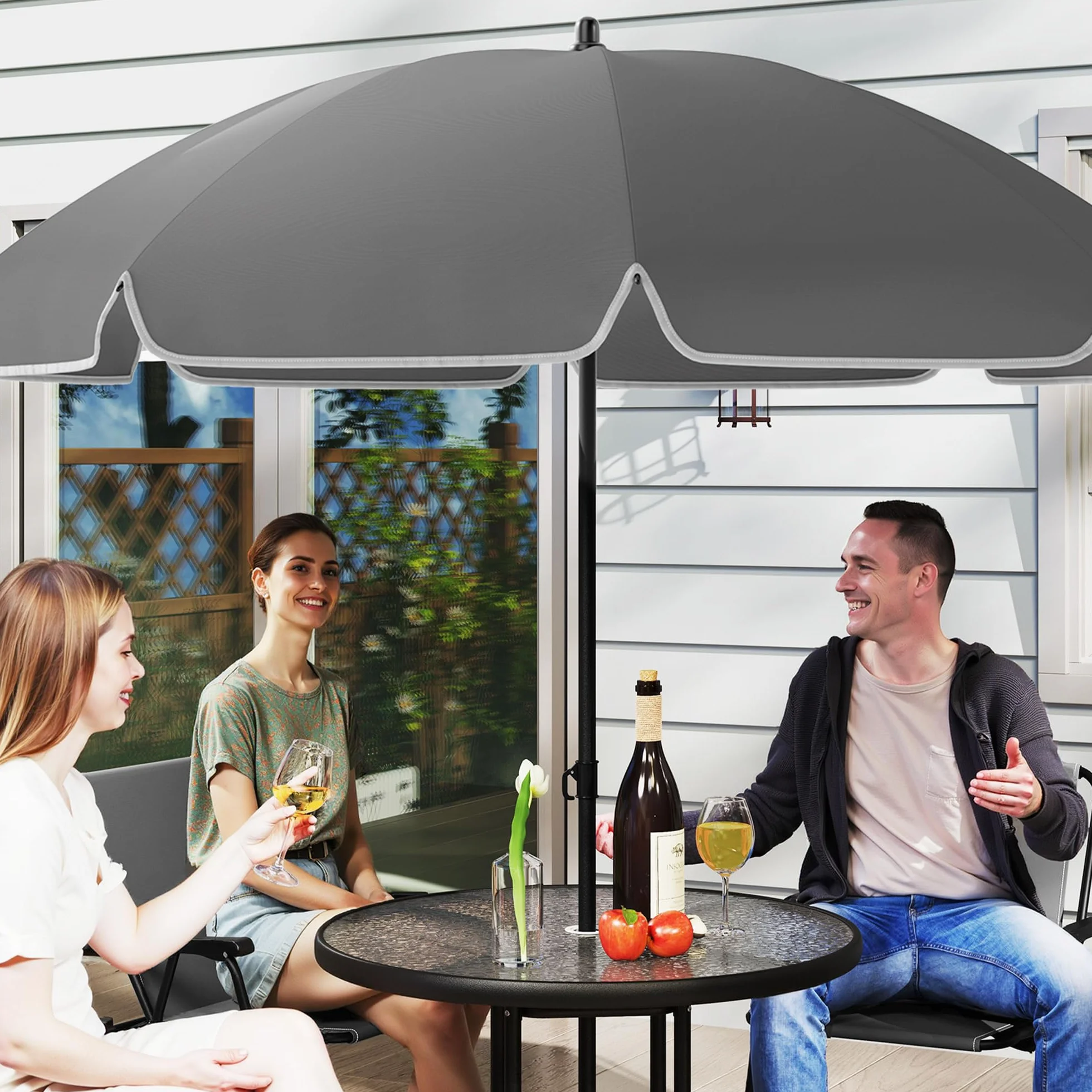 Outsunny zestaw 6-częściowy mebli ogrodowych: 4 krzesła składane, stół szklany, parasol, patio, taras, szary