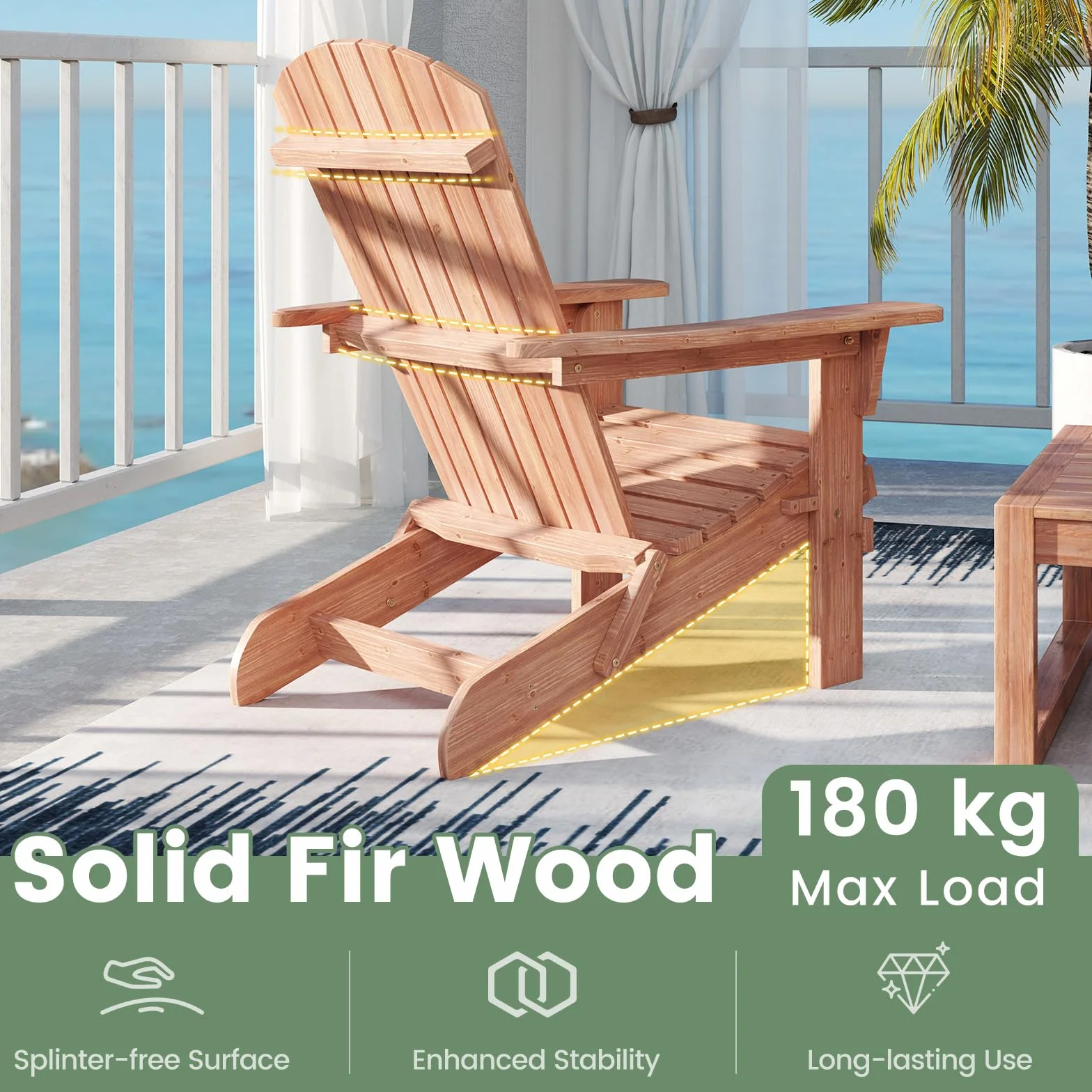 GIANTEX Set di 2/4 Sedie Adirondack Pieghevoli, Sedia da Esterno con Telaio in Legno di Abete, Schienale Alto e Braccioli Ergonomici, Sedia Adirondack per Patio Giardino Cortile Campeggio (1, Giallo)