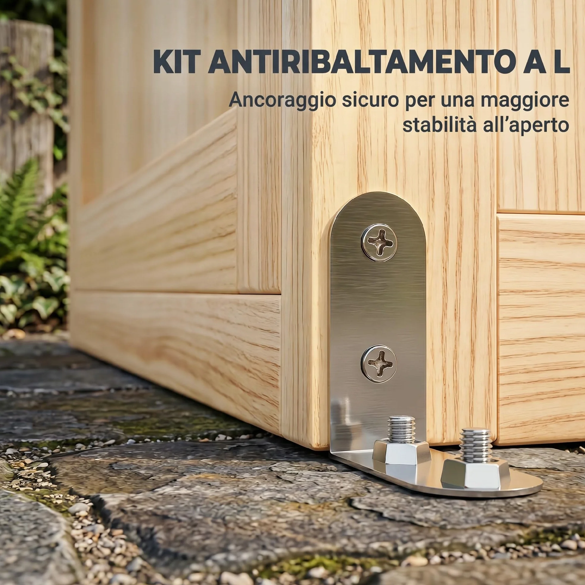 Outsunny Armadio da Giardino in Legno di Abete con Kit Antiribaltamento Casetta Porta Attrezzi da Esterno con Ripiani Rimovibili 4 Ante Bloccabili Tetto in Asfalto Inclinato 82x50x190 cm Color Legno