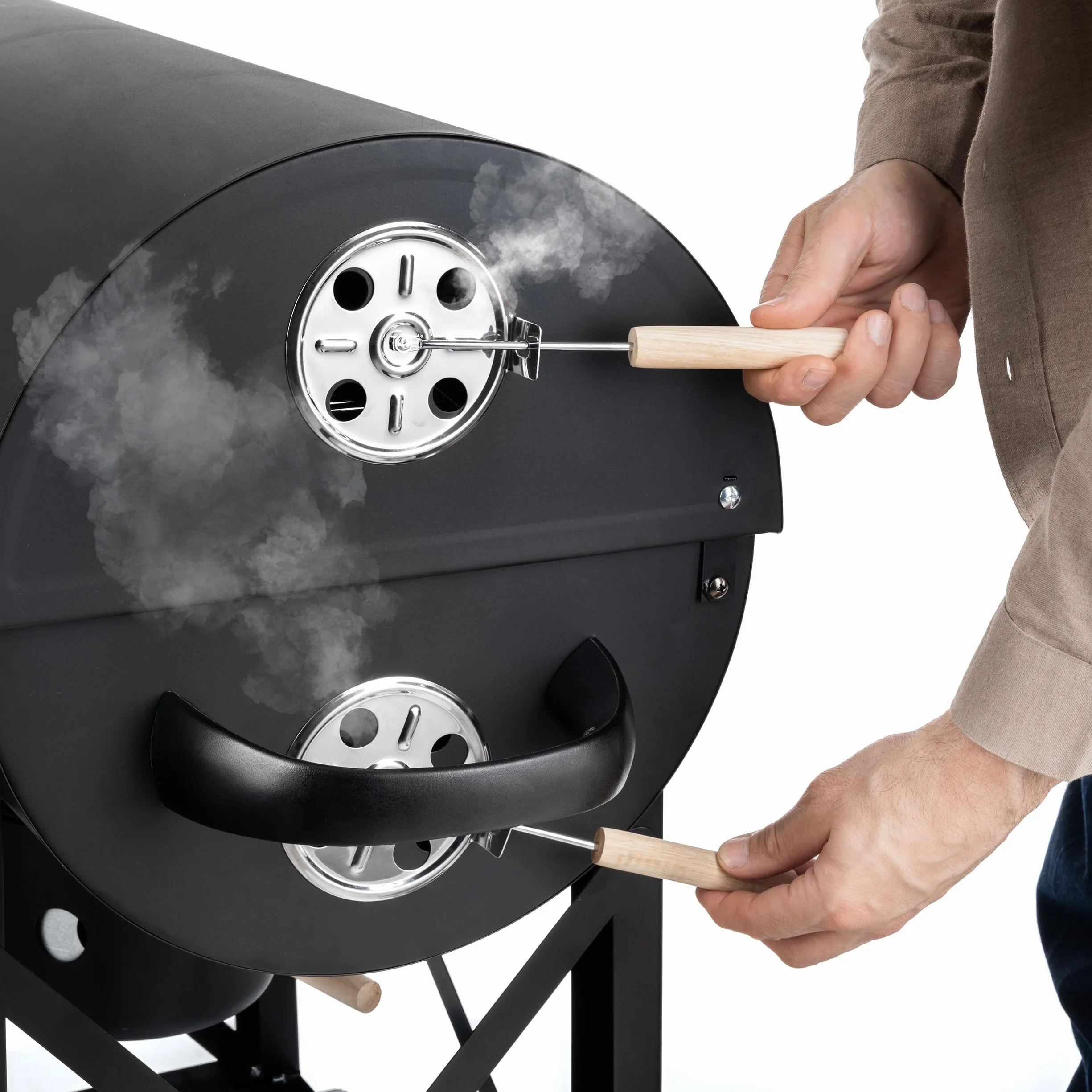 LEHMANN Barbecue a Carbonella con Griglia XL, Carrello Grill con Due Ripiani in Legno