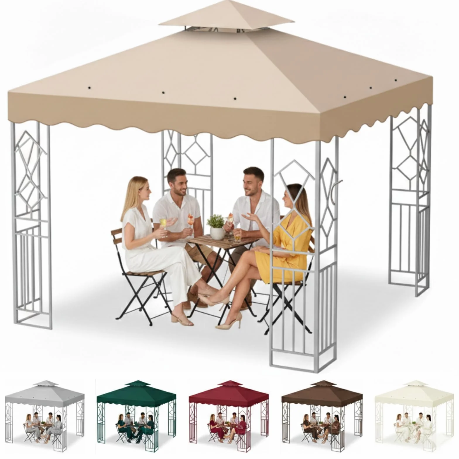 Tetto di Ricambio per Gazebo 3x3 Impermeabile, Telo Copertura 300D Poliestere Anti-UV Kaki