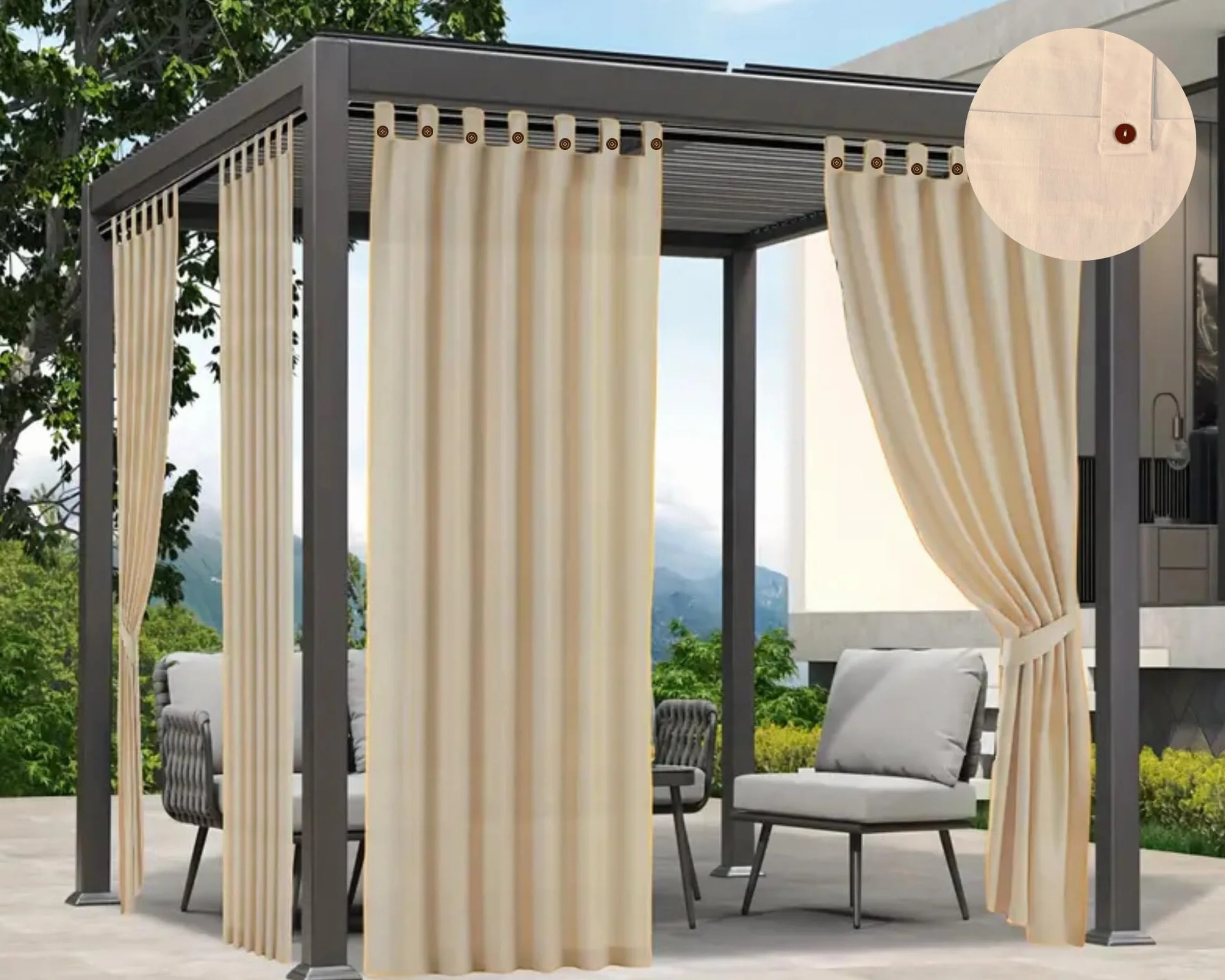 Tata Home Set 4 Pezzi Tenda Gazebo per Esterno Resistente Misura 160x270 cm con Passanti e Bottoni Tende da Sole Accorciabili Lavabili Colore Panna