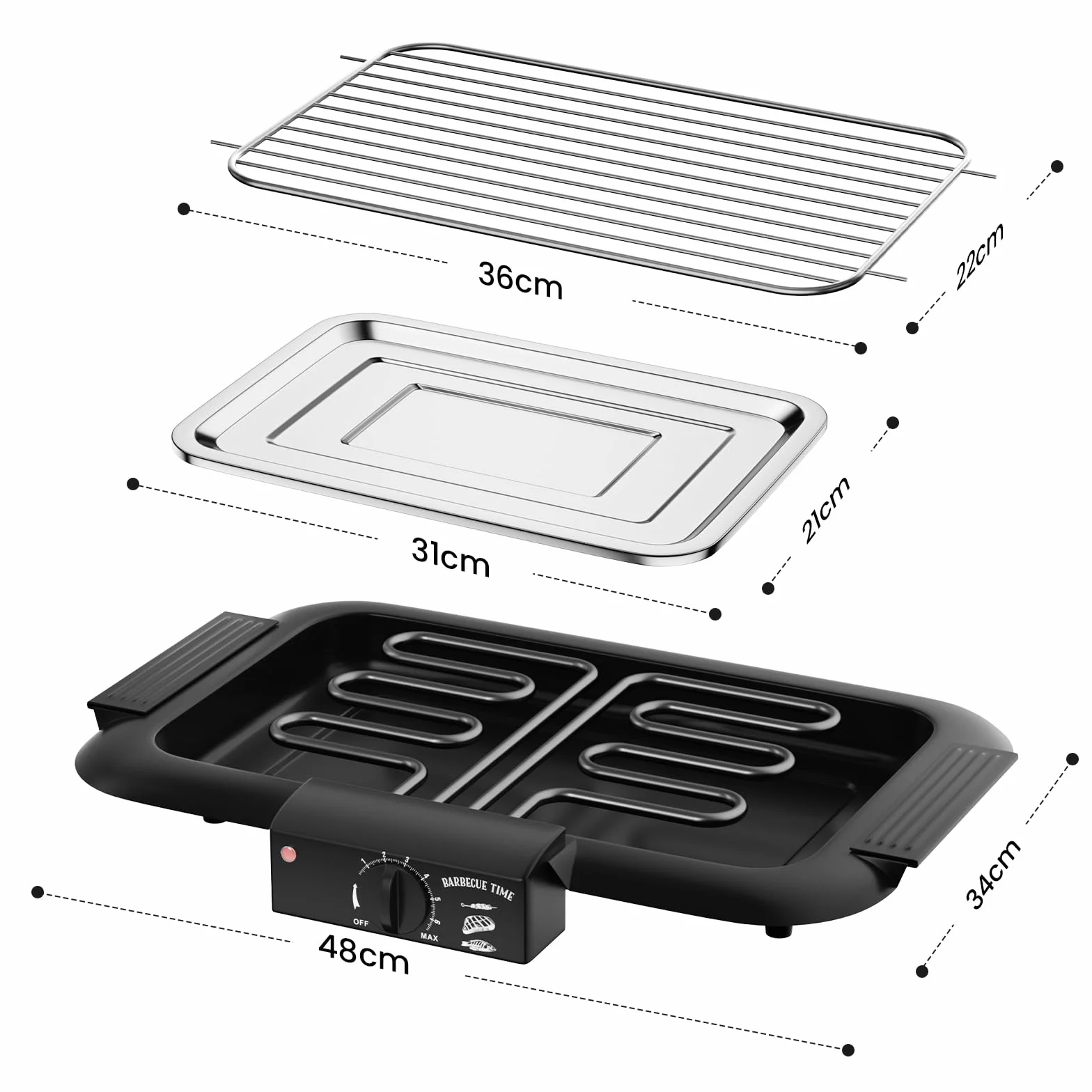 Barbecue elettrico 2000 W antiaderente senza fumo per interni esterni griglia portatile rimovibile doppio tubo nero