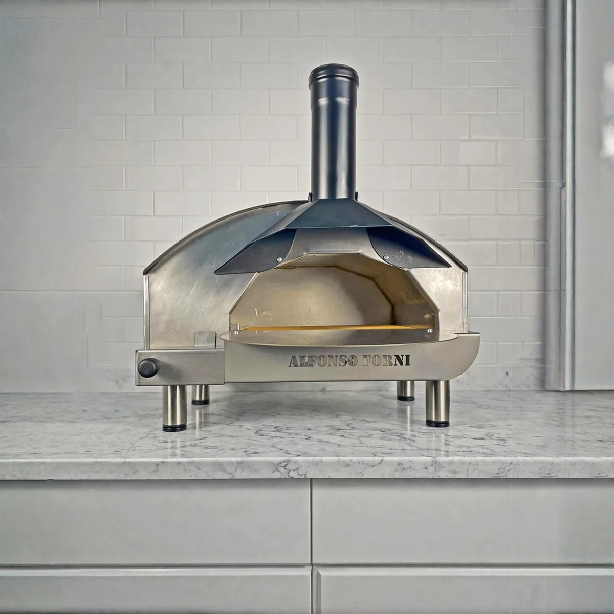 Forno pizza ibrido gas/legna Alfonsino acciaio inox AISI 304 piano biscotto 40x40 cm 500°C