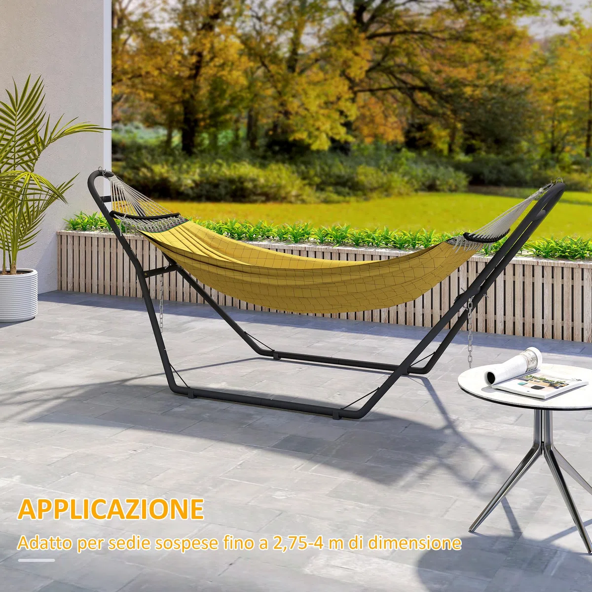 Outsunny Supporto per Amaca per 2-3 Persone, Regolabile con Piedini Antiscivolo, Sostegno per Amaca in Acciaio con Catene e Ganci a S, per Amache da 2.75-4 m, 278 cm, capacità 150 kg, Nero