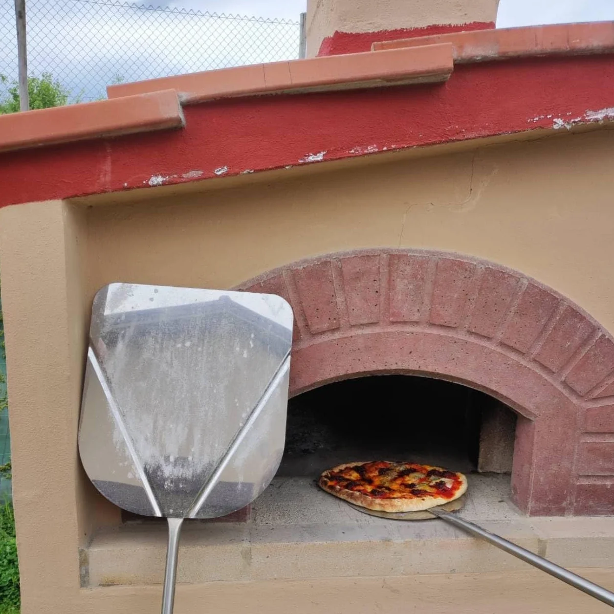 Giemme Set Completo Pale da Pizza Acciaio 33 cm Forno 100-110 cm Pala Rettangolare 33×38 cm Palino Tondo Ø22 cm Manico 112 cm