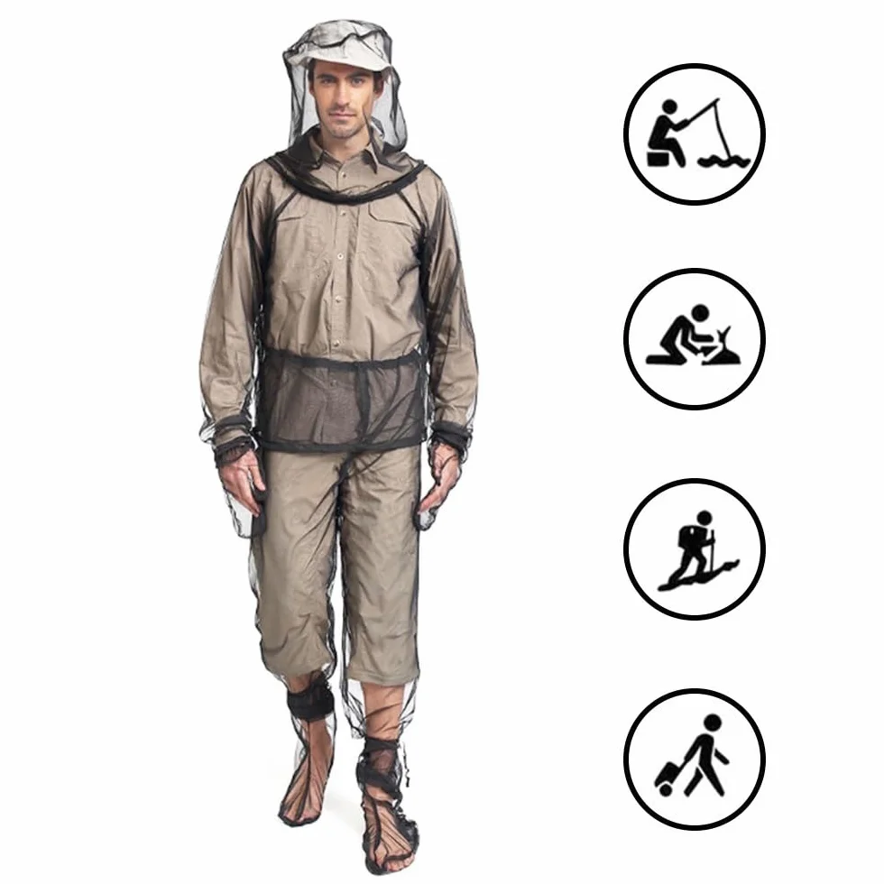 DONGKER Tuta Anti-zanzare per Pesca, 4 Pezzi Ultra-fine di Tuta Anti Mosquito Net Repellente Abbigliamento Traspirante, per Pesca Escursionismo Campeggio Agricoltura