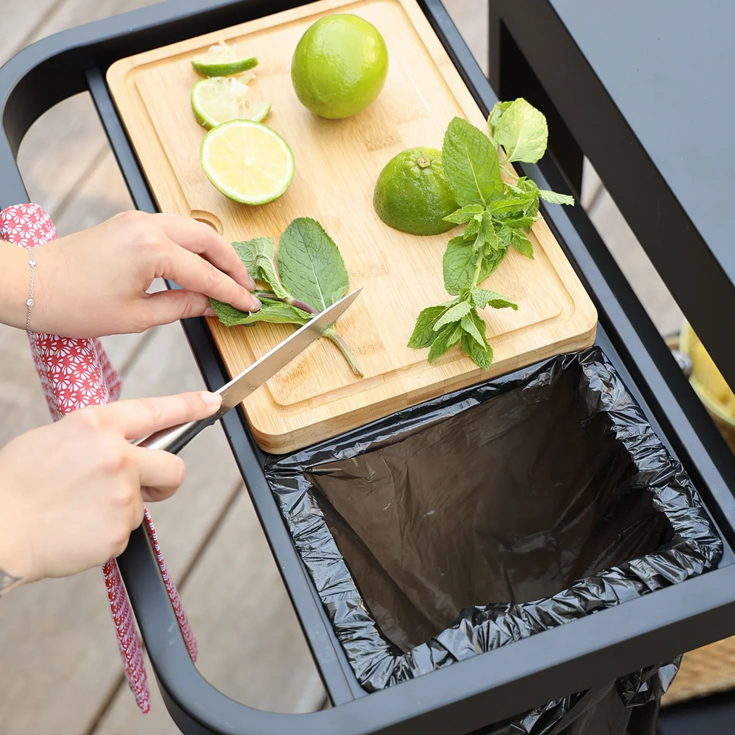 Desserte da giardino Reva 110 Premium, carrello con piano di lavoro e credenza amovibile, mobile su ruote