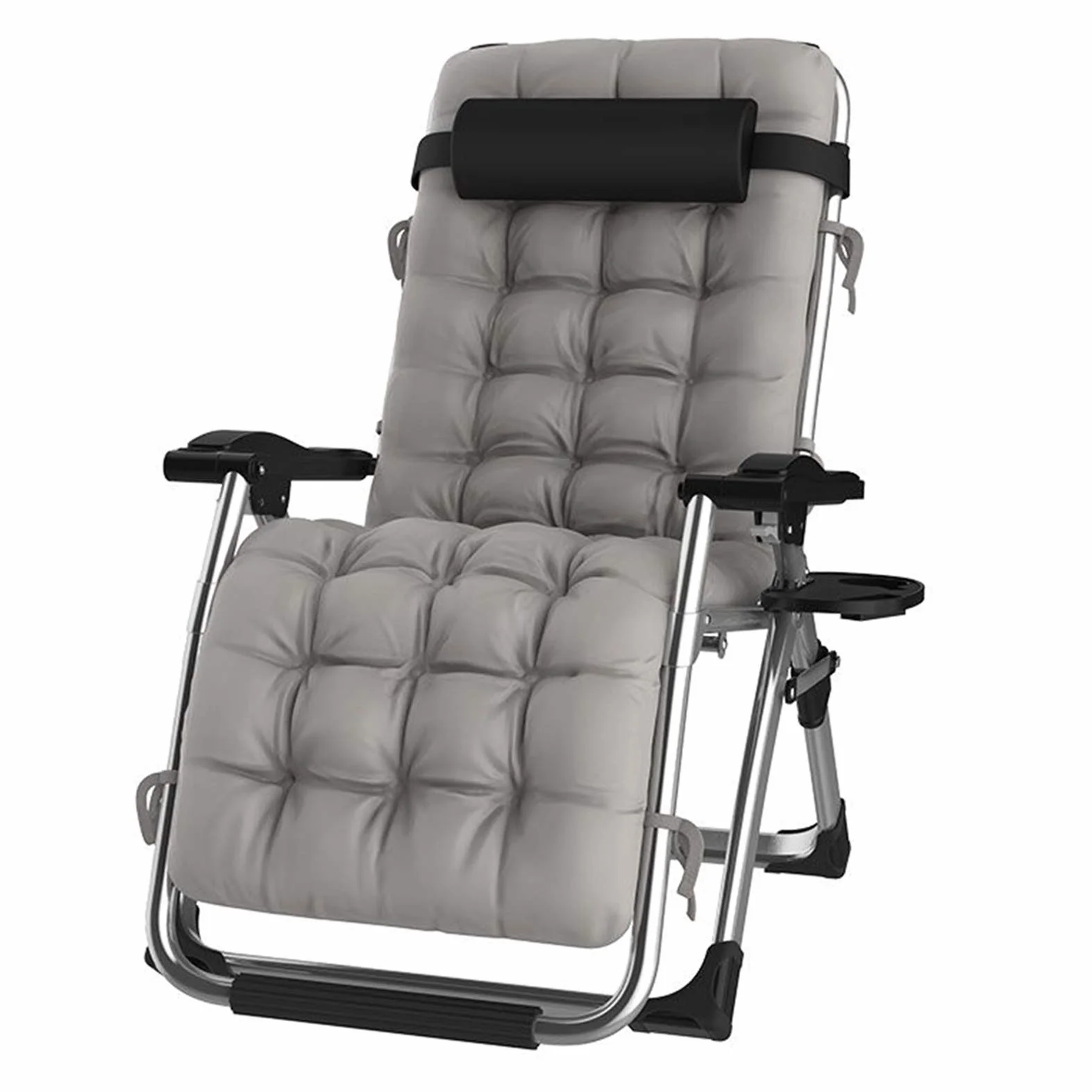 Sedia per gravità zero reclinabile all'aperto con portabicchieri, sedia per sdraio allungabile extra larga per piscina da giardino Patio Garden, con supporto per cuscini 200kg ( Color : Silver )