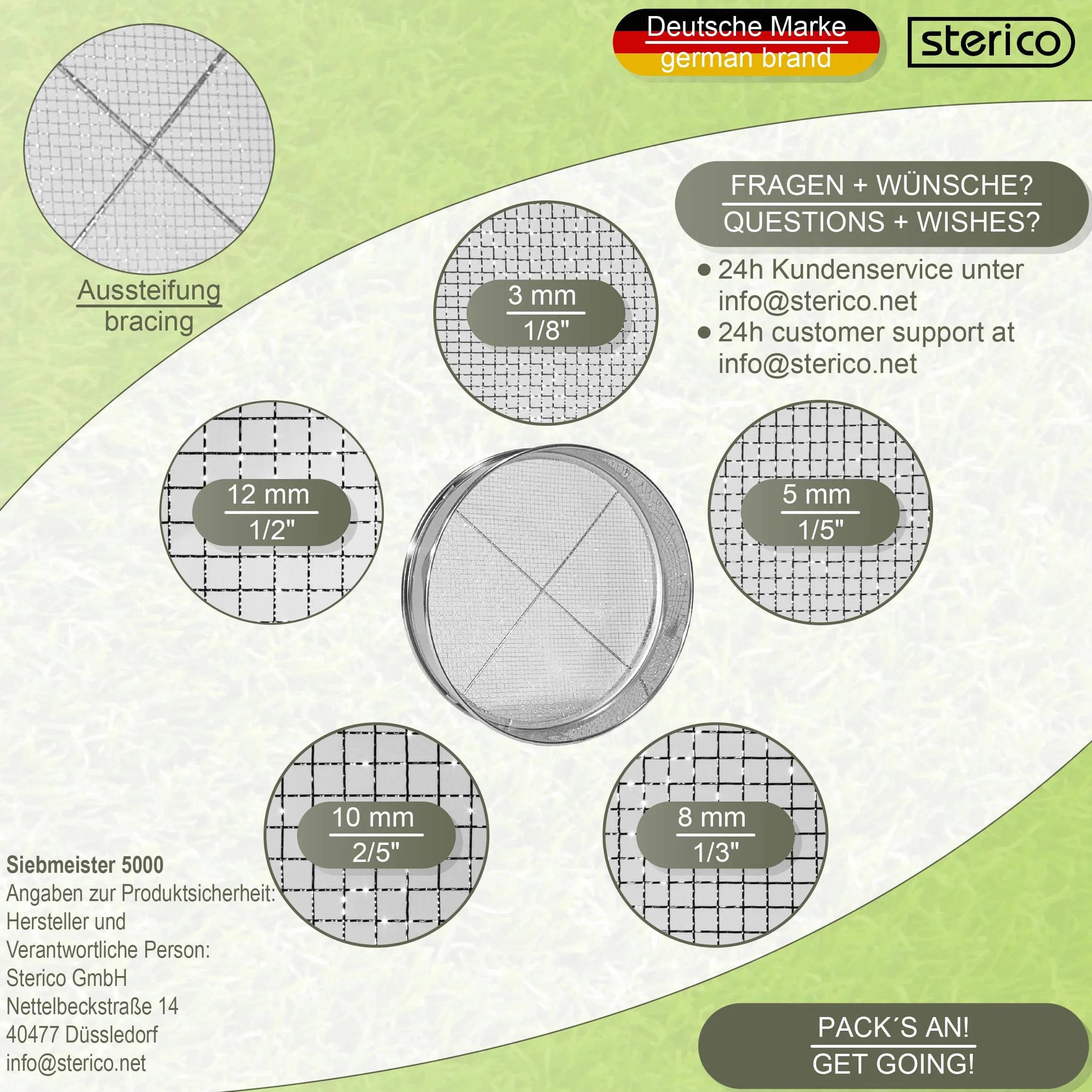 Siebmeister 5000 5in1 setaccio da giardino 30 cm metallo 5 maglie intercambiabili 3-12 mm