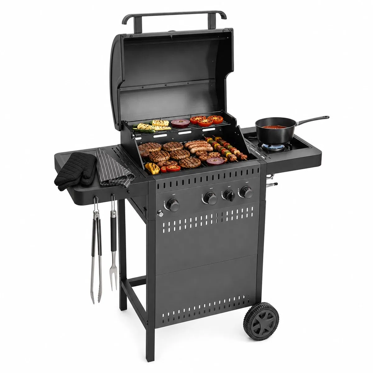 Amig Barbecue a gas IGNIS 3+1 117x55x110 cm Superficie cottura 54x38 cm Griglia ghisa Nero