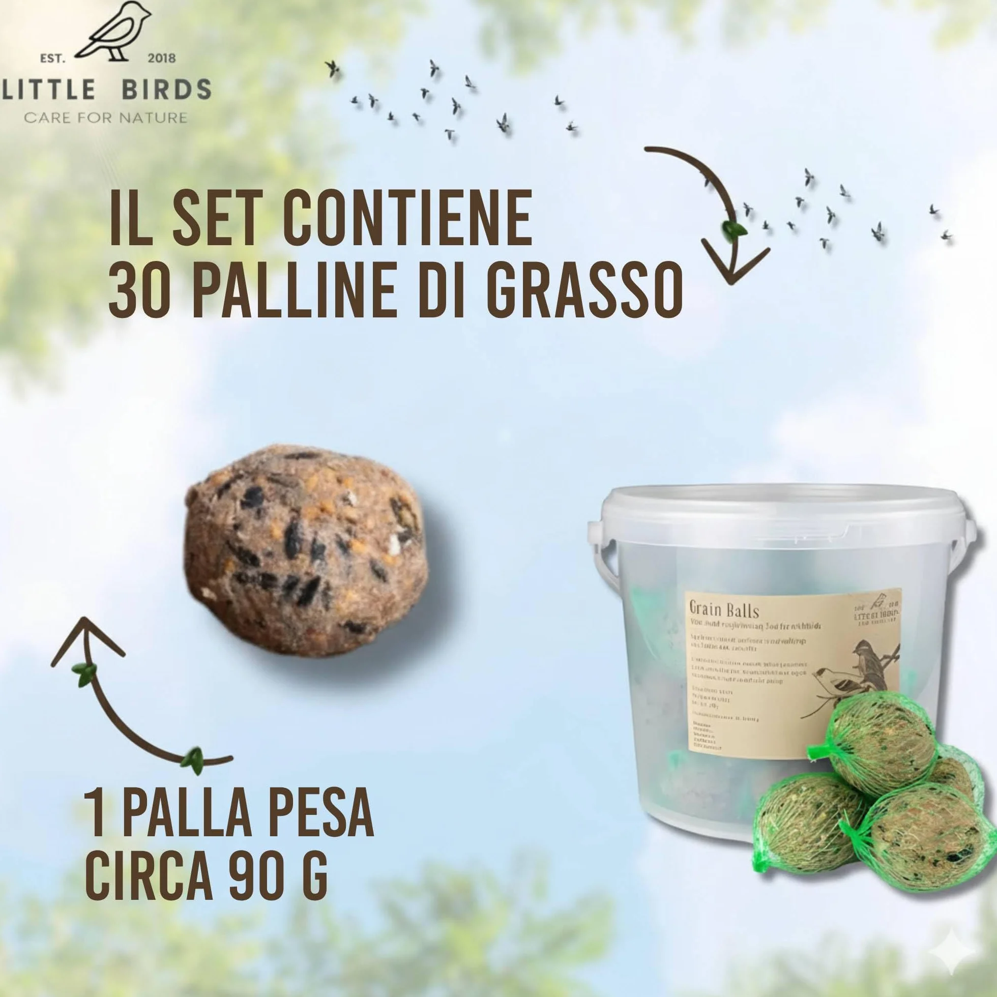 Care4Nature 100 Palline di Grasso per Uccelli Selvatici - Ingredienti Naturali