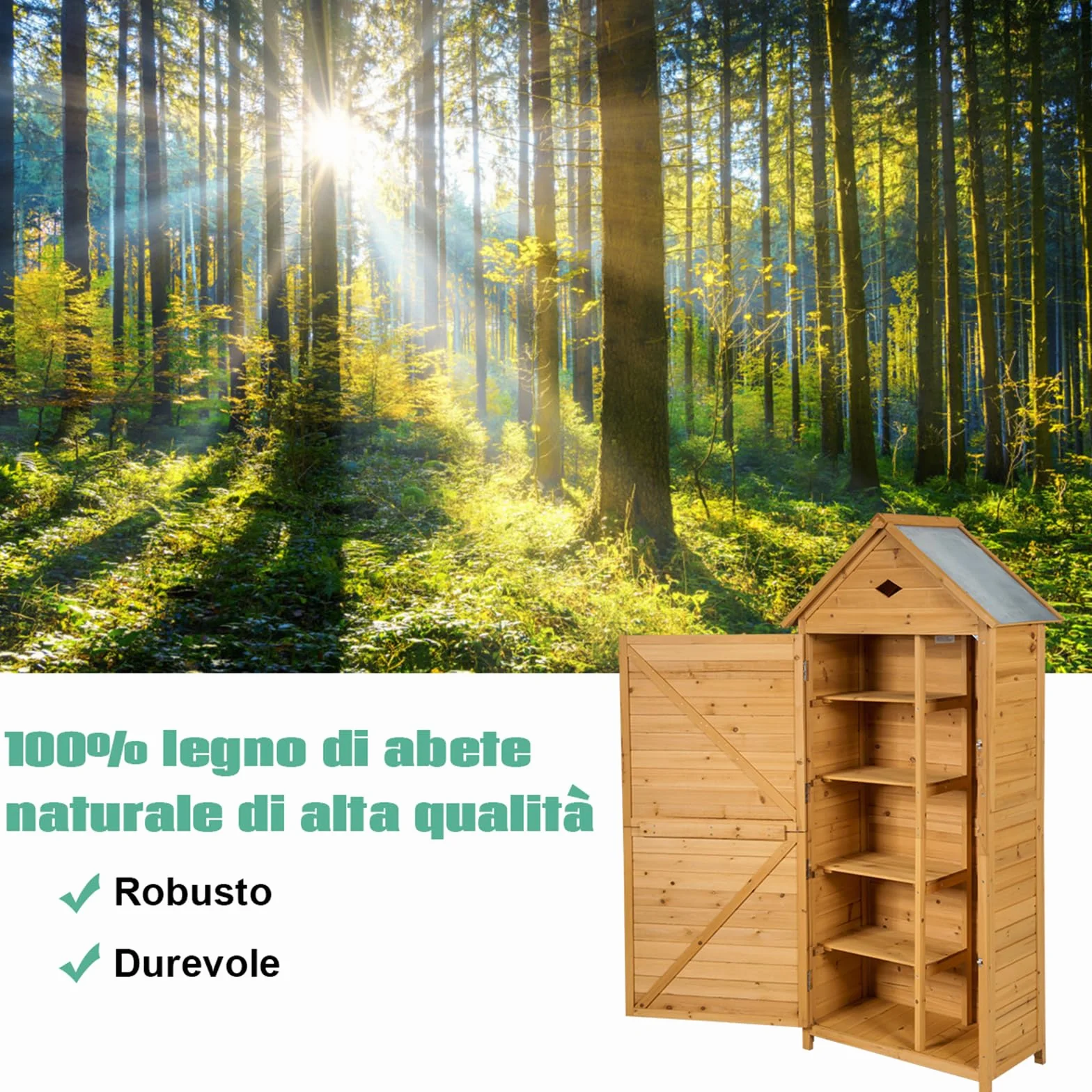 COSTWAY Armadio da Esterno, Casetta da Giardino in Legno con Tetto Galvanizzato Impermeabile, Mensole e Chiusura a Chiave, Ripostiglio da Balcone, Cortile e Giardino (80 x 45 x 177 cm)
