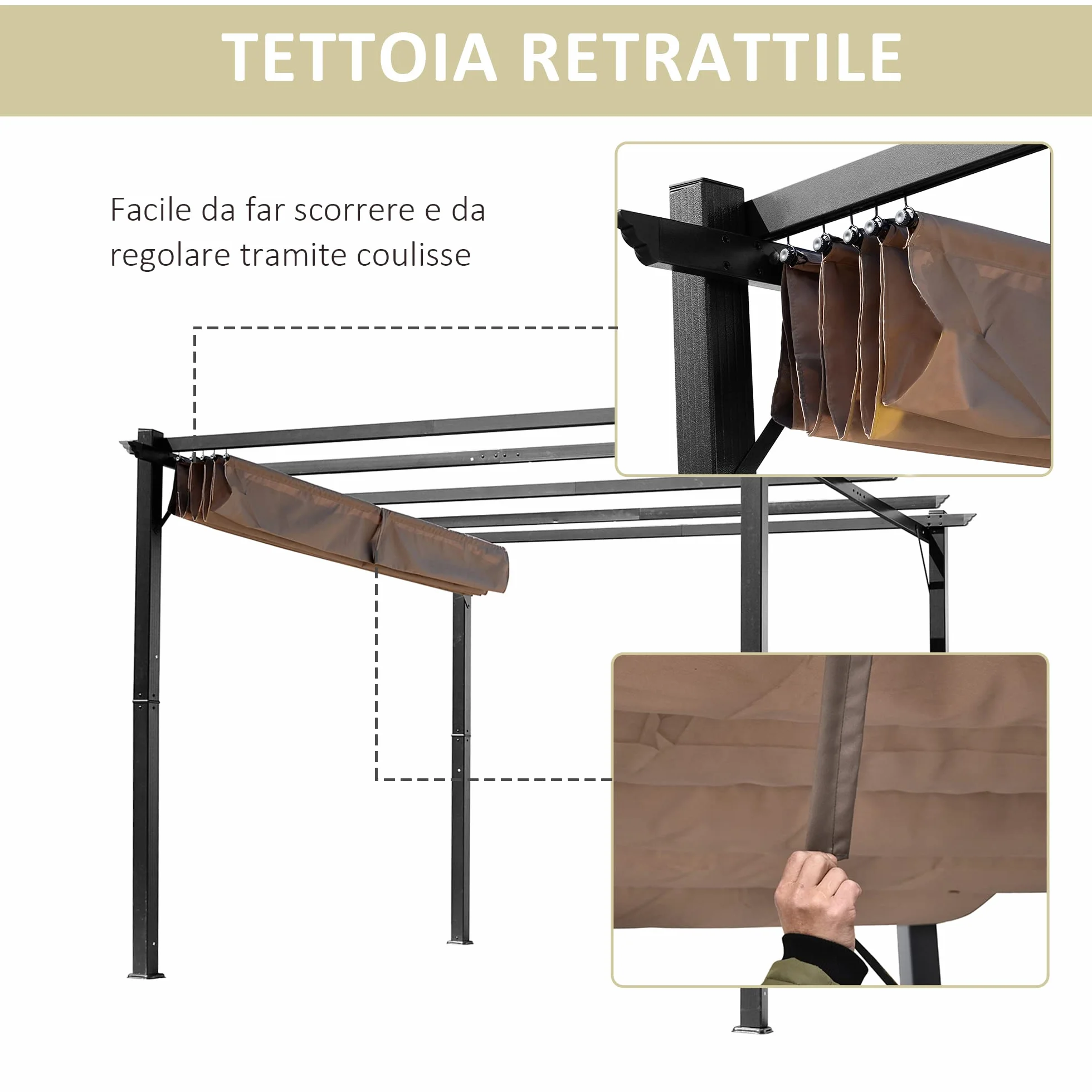 Outsunny Pergolato da Giardino 3x4m Gazebo Pergola Esterno Grigio Marrone