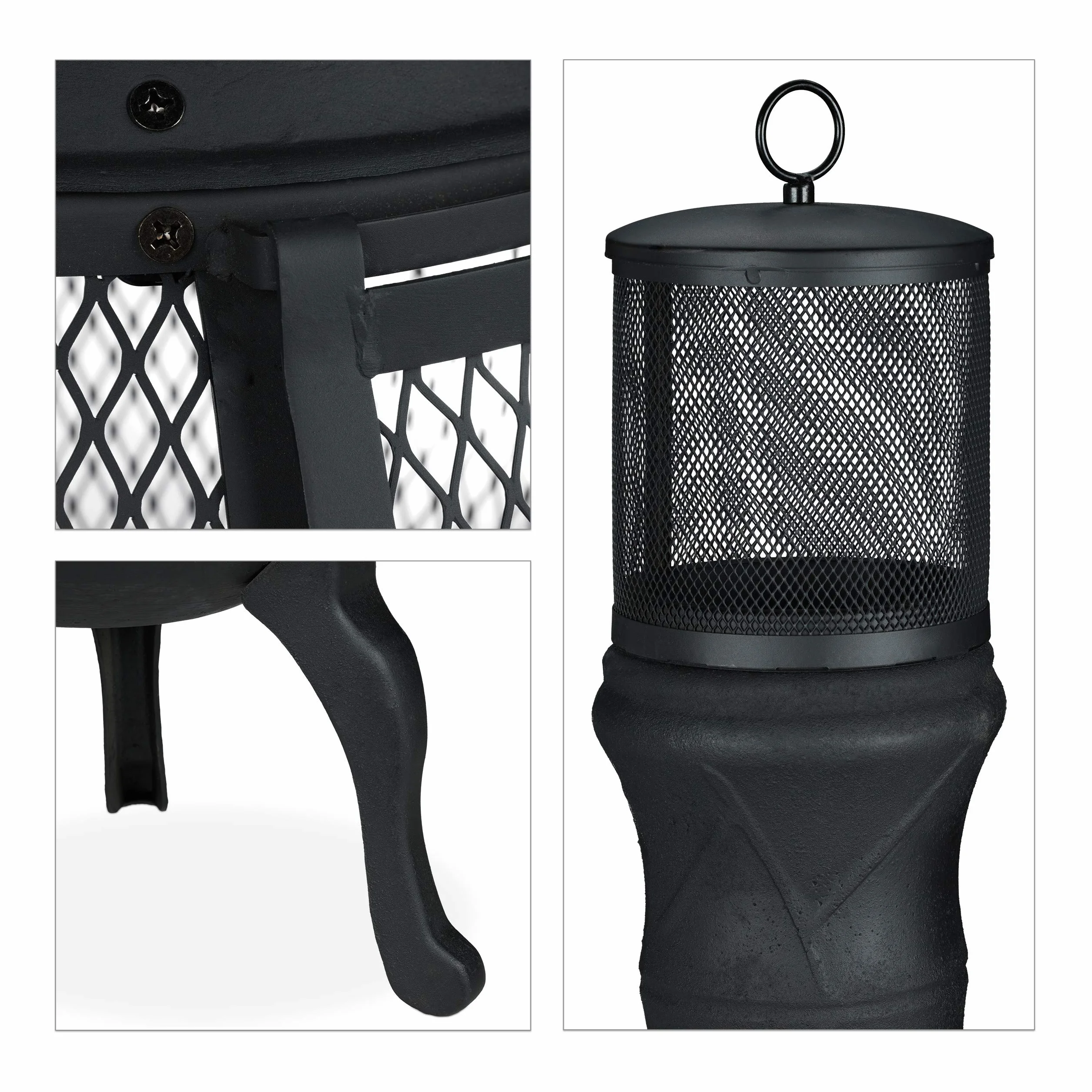 Relaxdays Stufa a Legna in Ghisa HxD 113x38 cm Nero