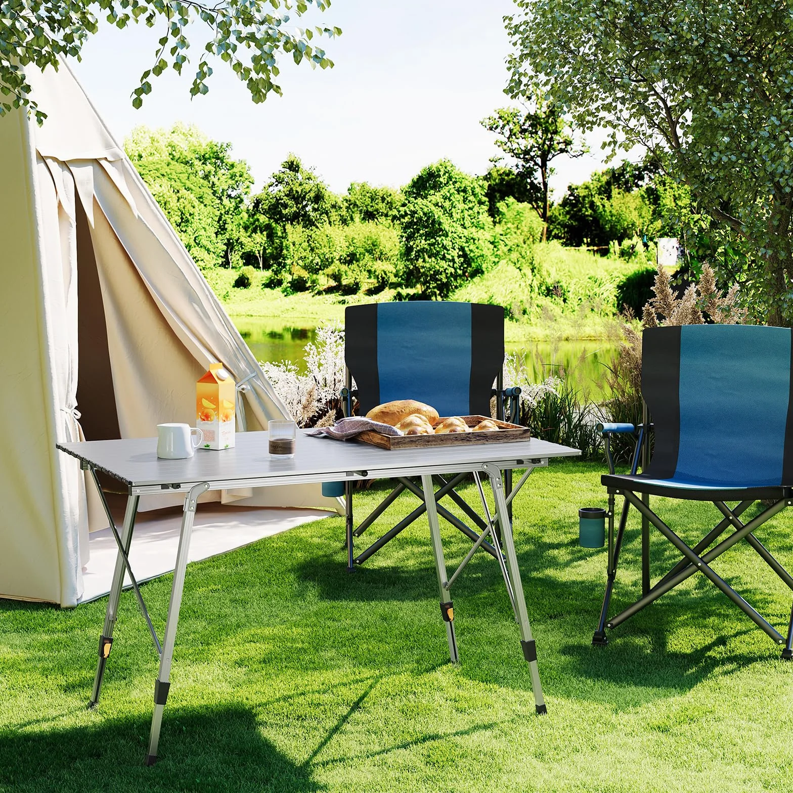 WOLTU Tavolo da Campeggio Pieghevole in Alluminio Altezza Regolabile 120x68,5x59/78,5 cm