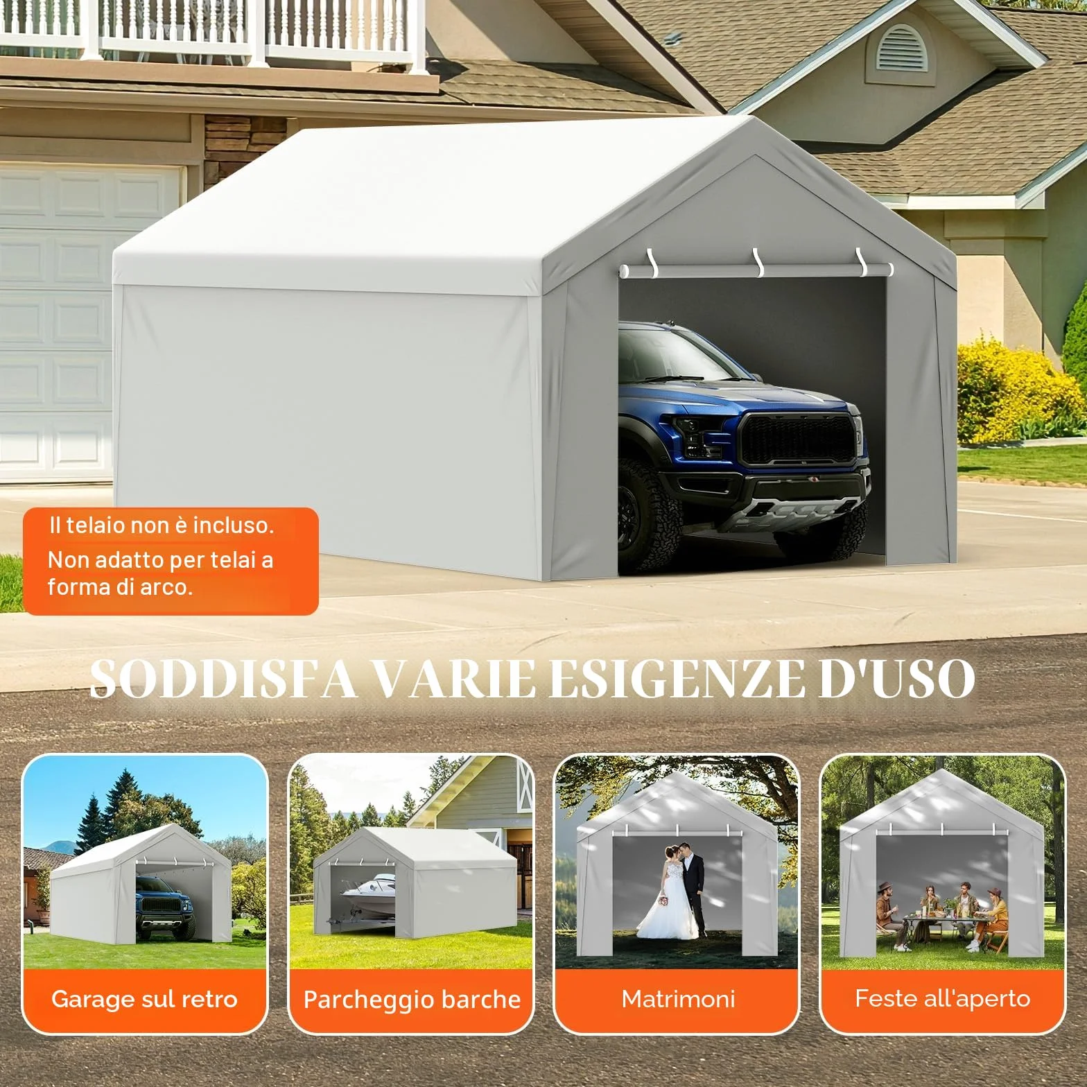 VEVOR Tendalino di ricambio per posto auto coperto parete laterale 10x20ft, impermeabile e protetto dai raggi UV, bianco (telaio non incluso)