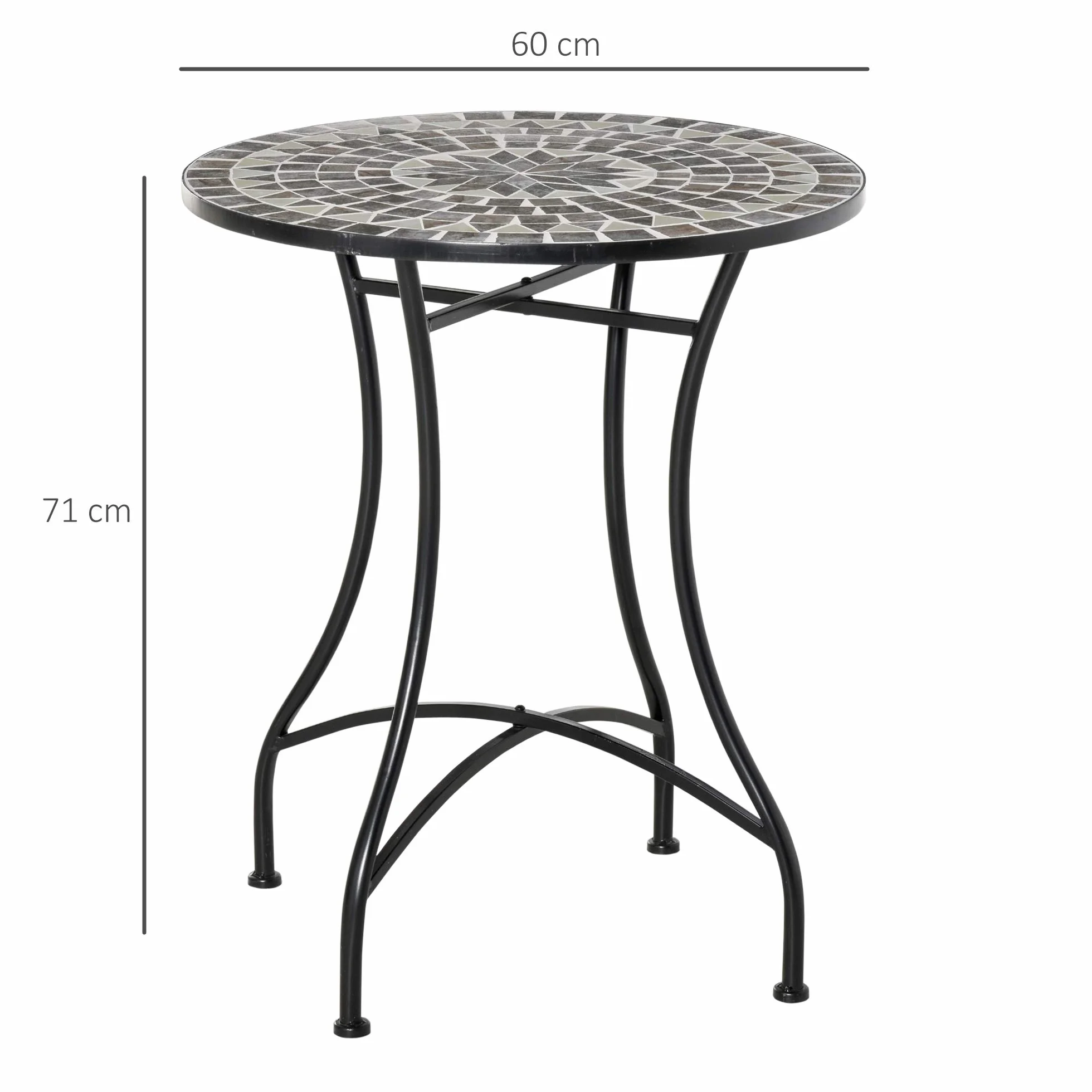 Outsunny Tavolino da Giardino in Metallo e Ceramica Ф60x71cm Nero