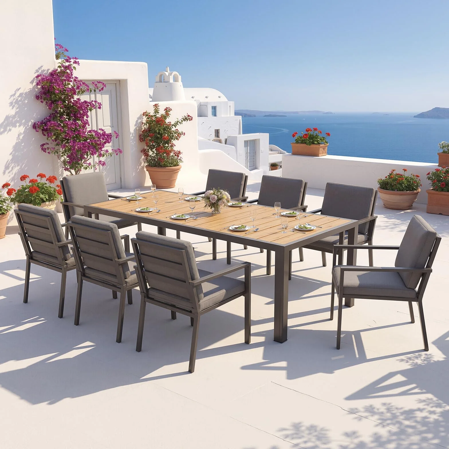 JUMMICO Tavolo da Giardino HDPS 189 x 80 x 74 cm Tavolino da Esterno Finitura a Vena di Legno