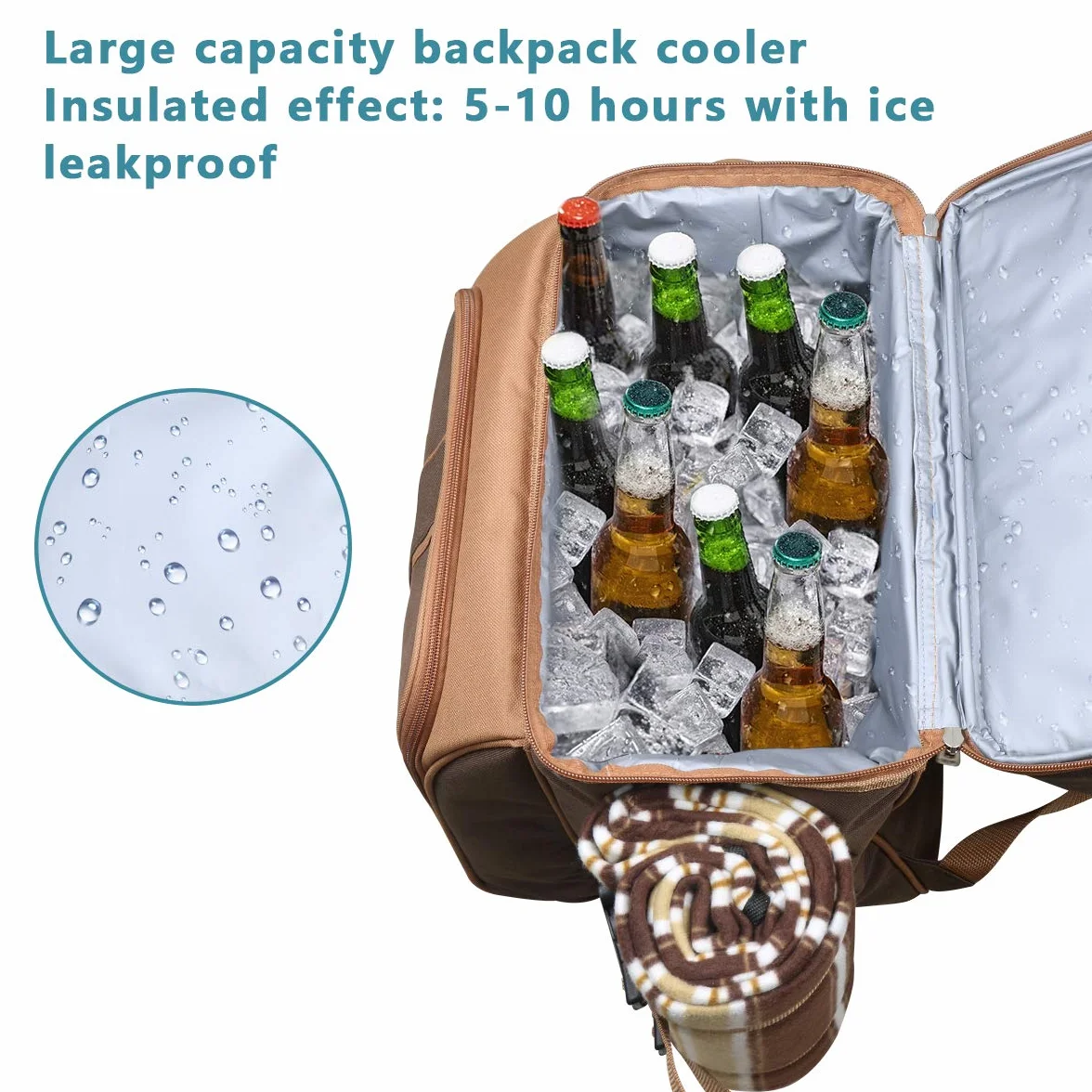 Zaino da picnic per 4 persone con scomparto refrigerante, portabottiglie staccabile, coperta in pile, set di piatti e posate
