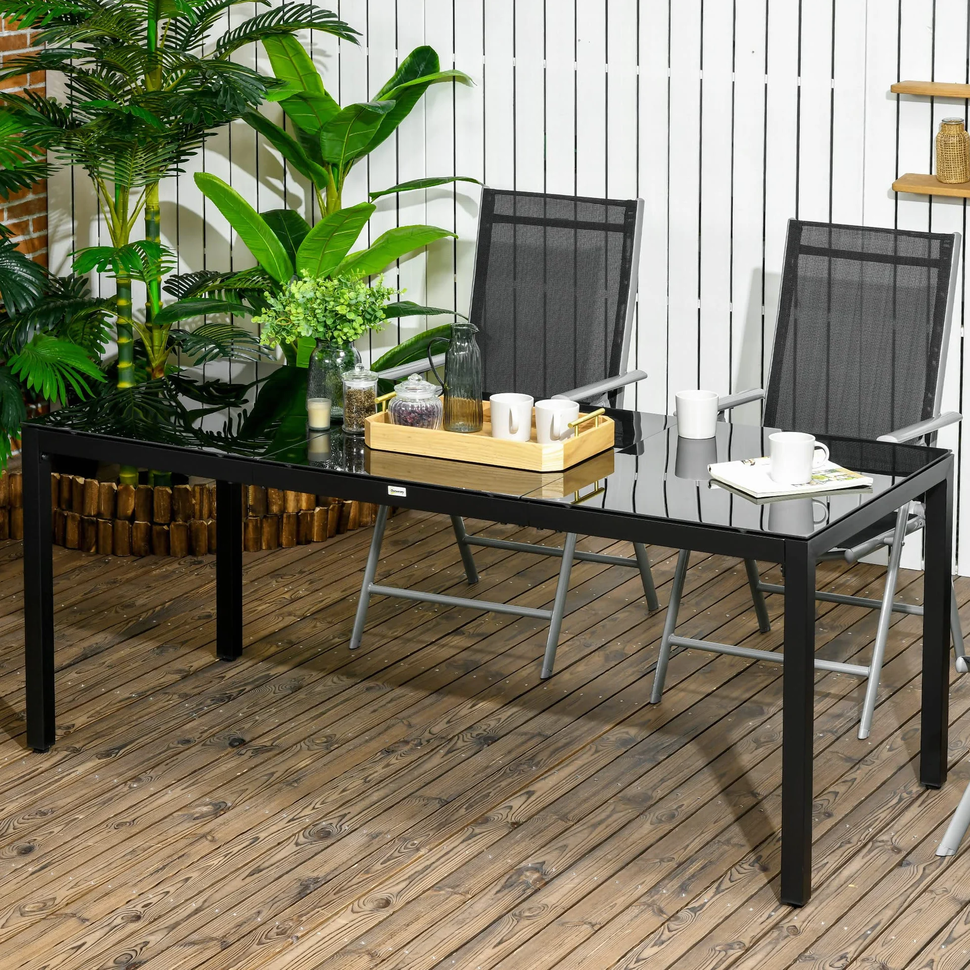 Outsunny Tavolo da Giardino Rettangolare per 8 Persone in Alluminio e Vetro Temperato, 180x80x72cm, Nero