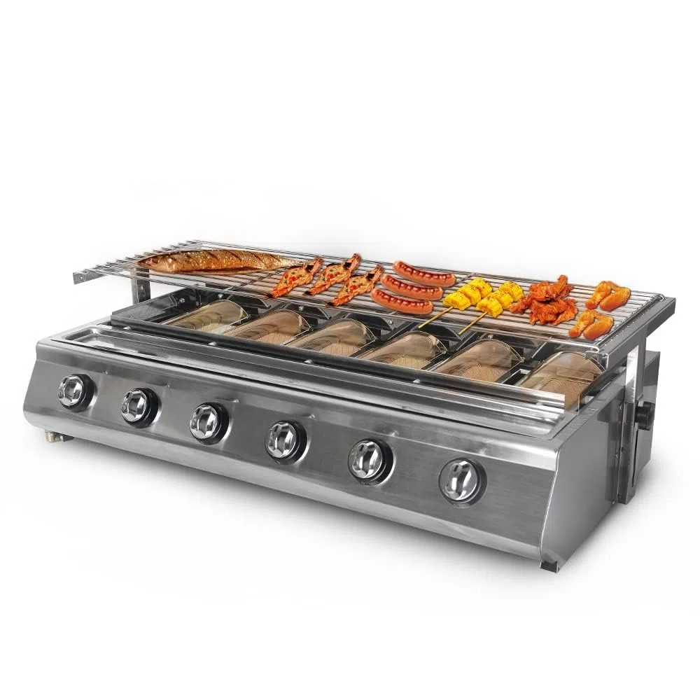 Barbecue a gas 6 fuochi portatile con vassoio antiaderente