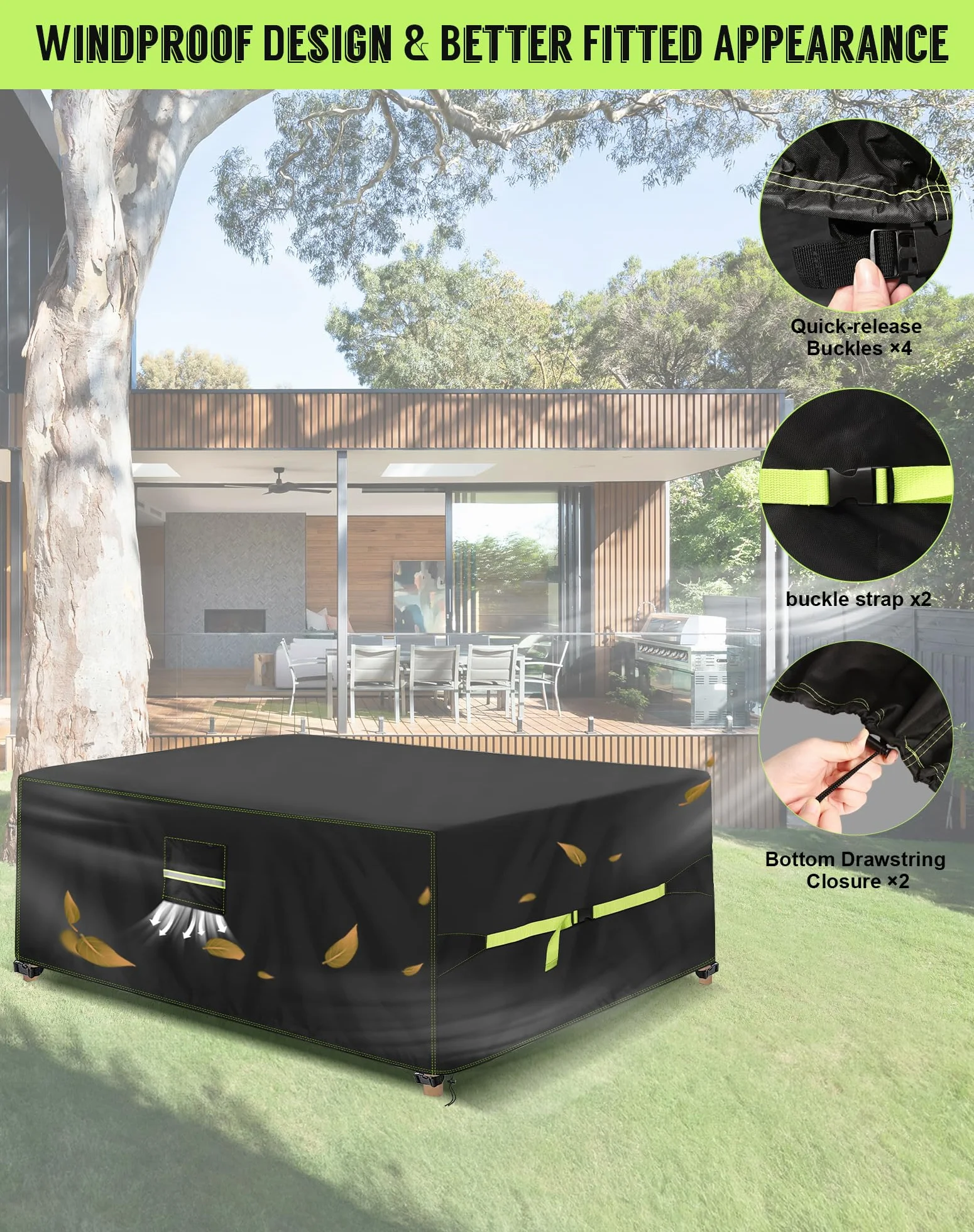 VDISRR Copertura Tavolo Esterno Impermeabile 220x110x70cm, 420D Resistente Tessuto Oxford Copertura Per Mobili da Giardino con Sfiato d'Aria Telo Esterno Antivento, Anti-UV, Antipolvere