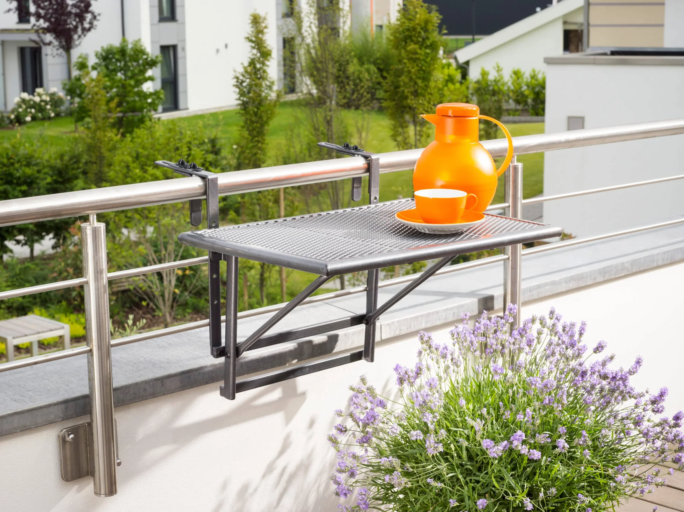 Greemotion Tavolino Pieghevole da Balcone Regolabile in Altezza Grigio