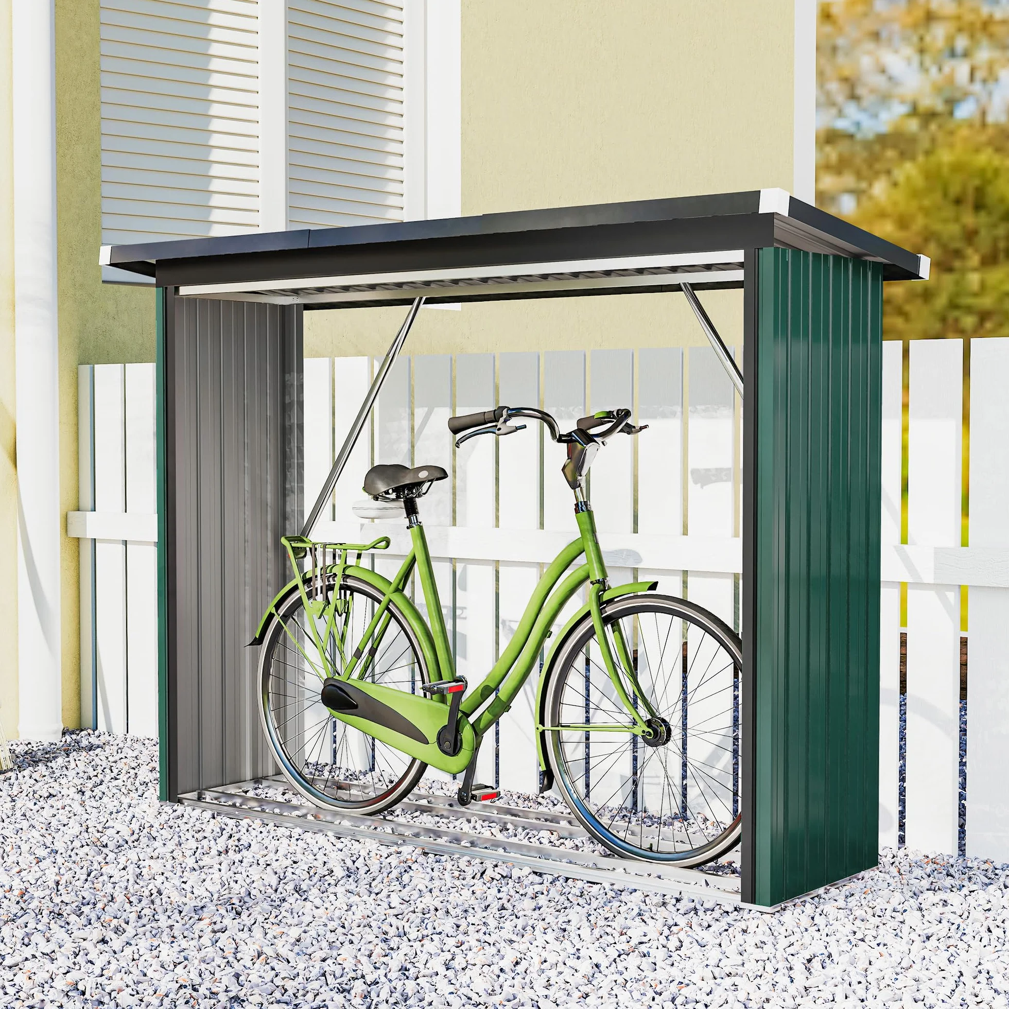 Outsunny Albero Coperto Acciaio Zincato Supporto Legna Riscaldamento 213 x 66,5 x 150 cm Verde