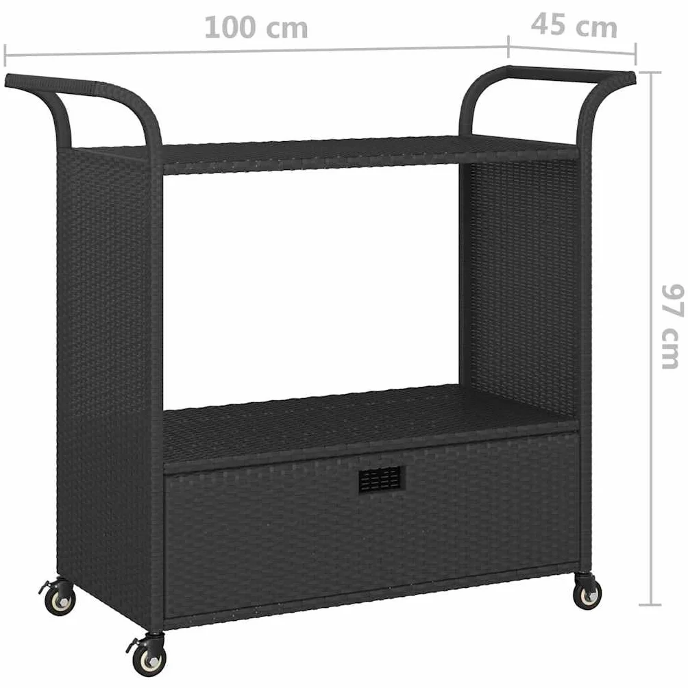vidaXL Carrello da Bar Nero 100x45x97 cm Polyrattan
