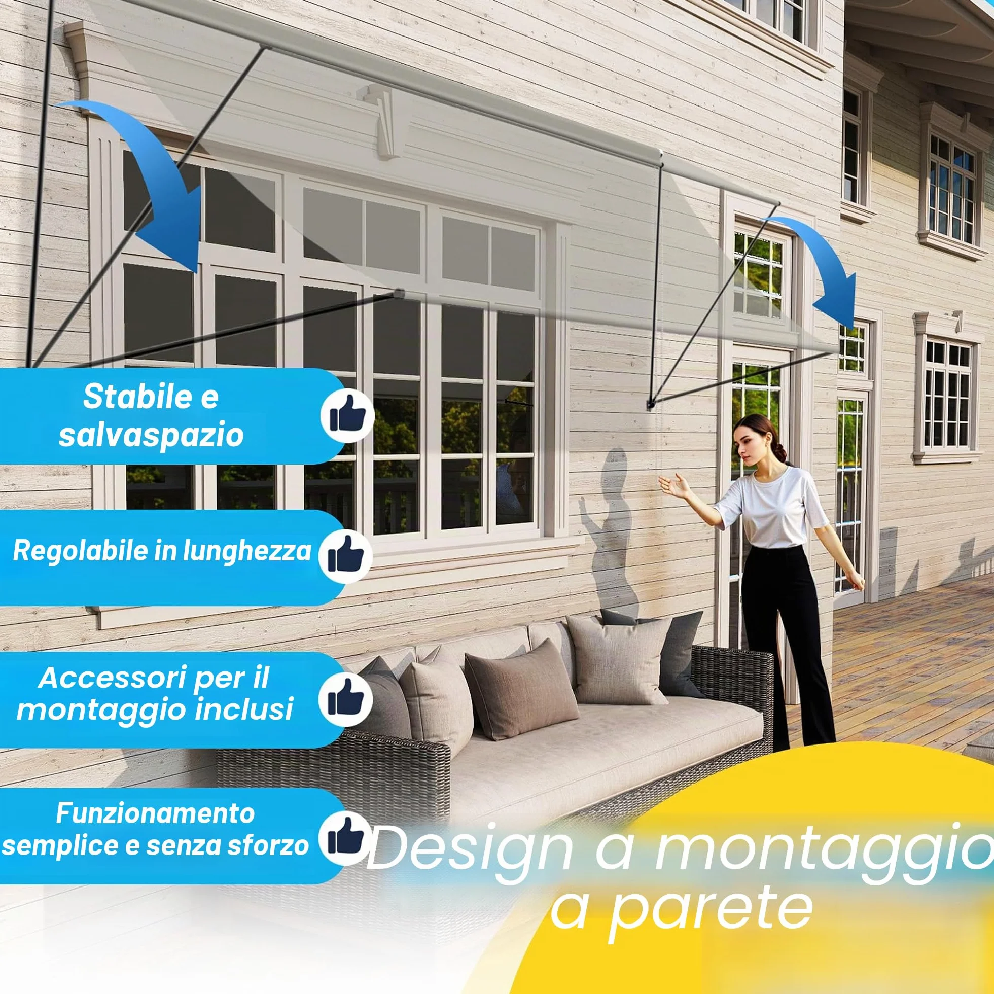 Tenda da sole a braccio snodato retrattile in alluminio 200x145 cm grigio per balcone terrazza finestra
