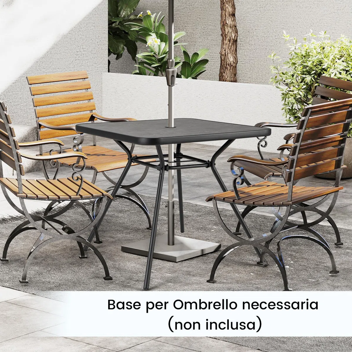 RELAX4LIFE Tavolo da Giardino 80x80x73cm SPC Metallo Foro Ombrellone φ4cm Portata 100KG