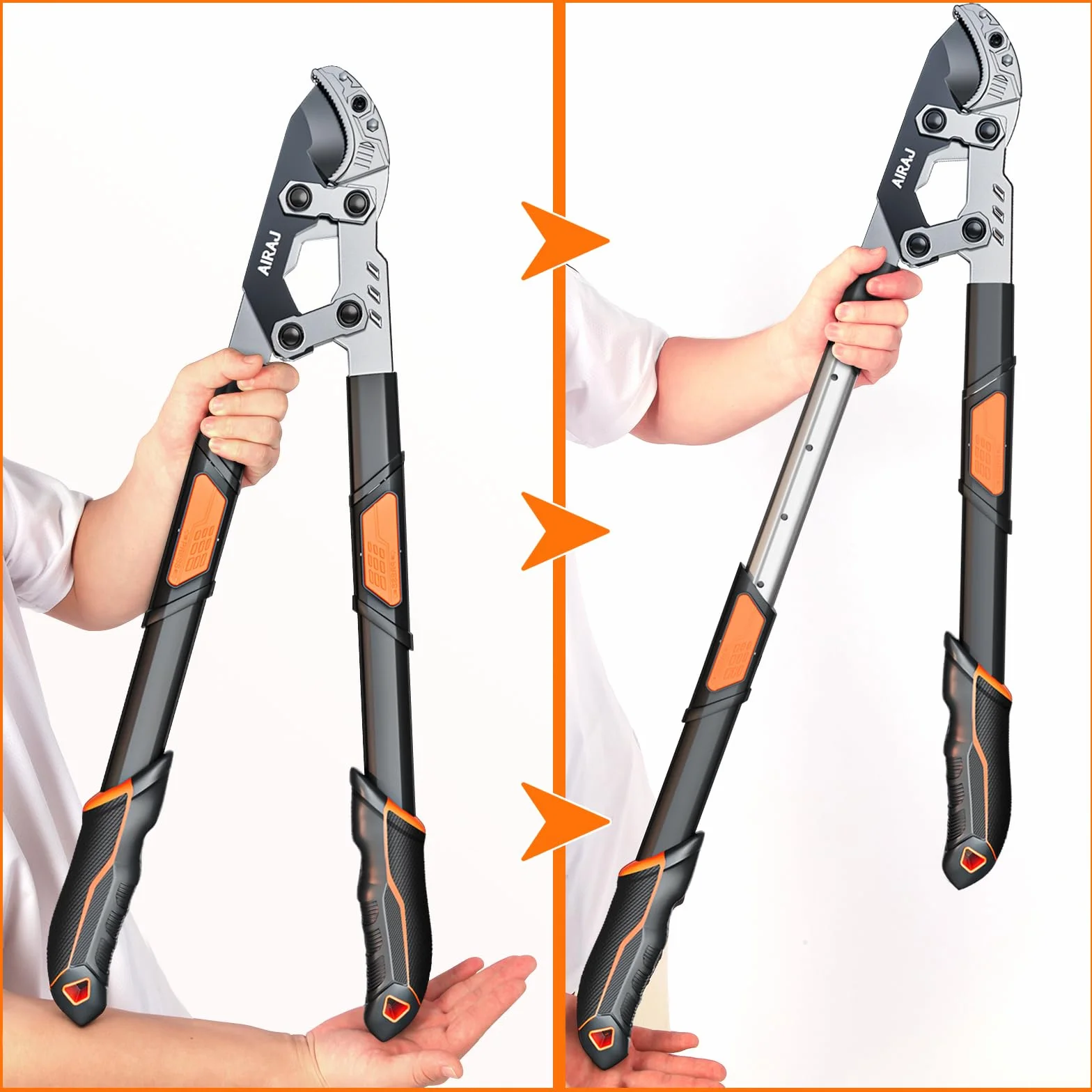 AIRAJ Troncarami da Giardino Telescopica 68-88cm, Lame 55C Rivestimento Antiruggine, Potatura Rami 5.5cm