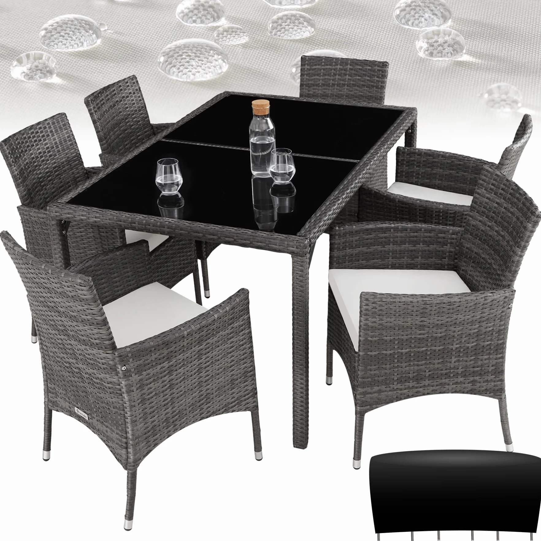 Tectake Set da Giardino Polyrattan 6 Sedie 1 Tavolo Grigio Bianco