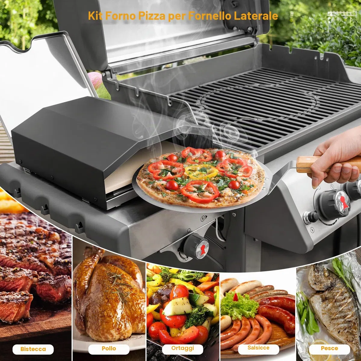 Onlyfire Forno per Pizza a Gas, Portatile con Pietra e Pala, 31.5×27.5×12 cm, Nero