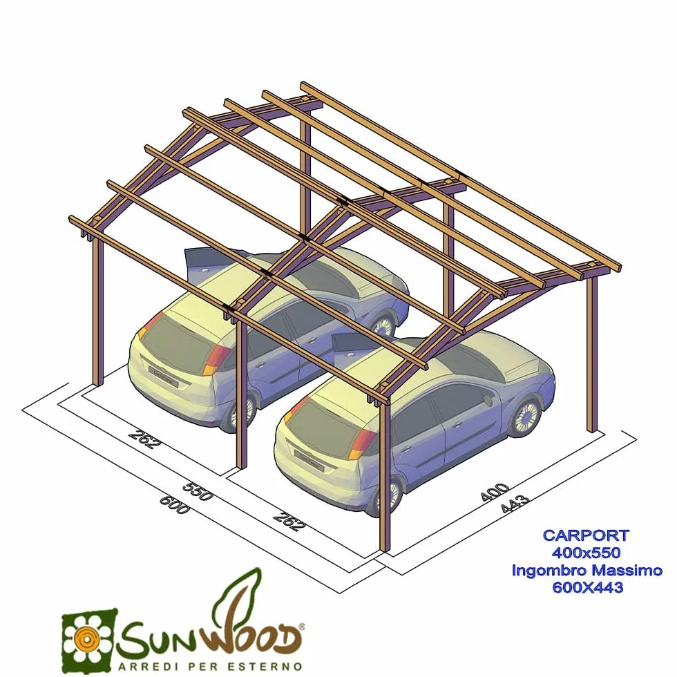 Pergola Carport in legno 400x550 cm pino impregnato Made in Italy