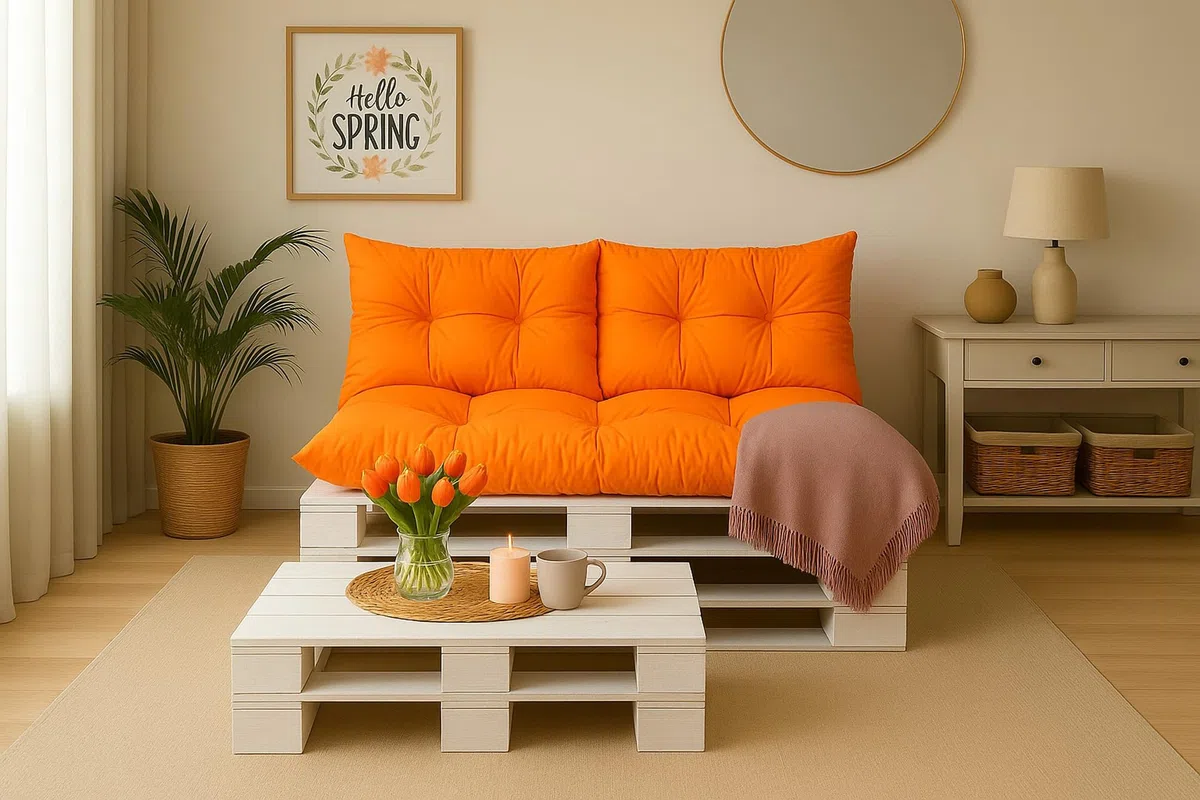 Set di cuscini per pallet, cuscini per mobili da giardino in pallet, schienale e cuscino da giardino, diversi colori e dimensioni (arancione, set da 120 x 60 cm + 120 x 40 cuscini per
