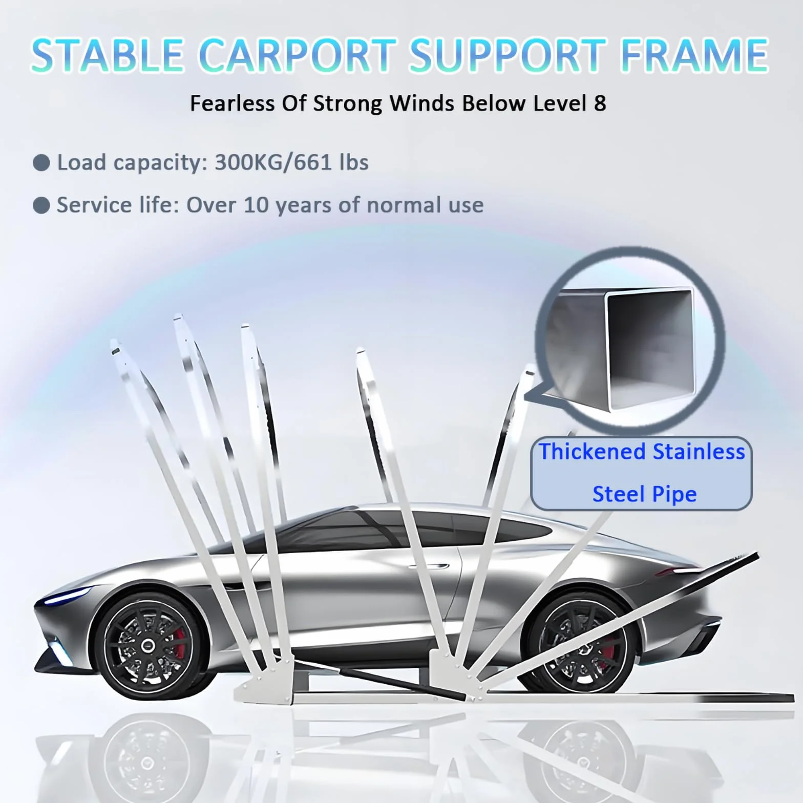 Garage Pieghevole Semiautomatico Inox Spessore Carport Resistente Venti 129km/h Protezione Anti-Grandine Telaio 300kg Grigio 5,9x2,7x2,45m