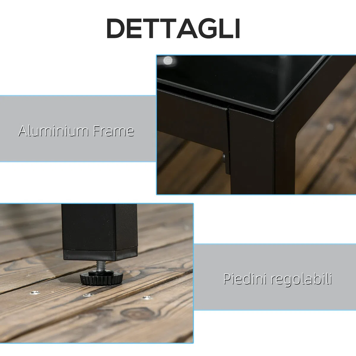 Outsunny Tavolo da Giardino Rettangolare per 8 Persone in Alluminio e Vetro Temperato, 180x80x72cm, Nero