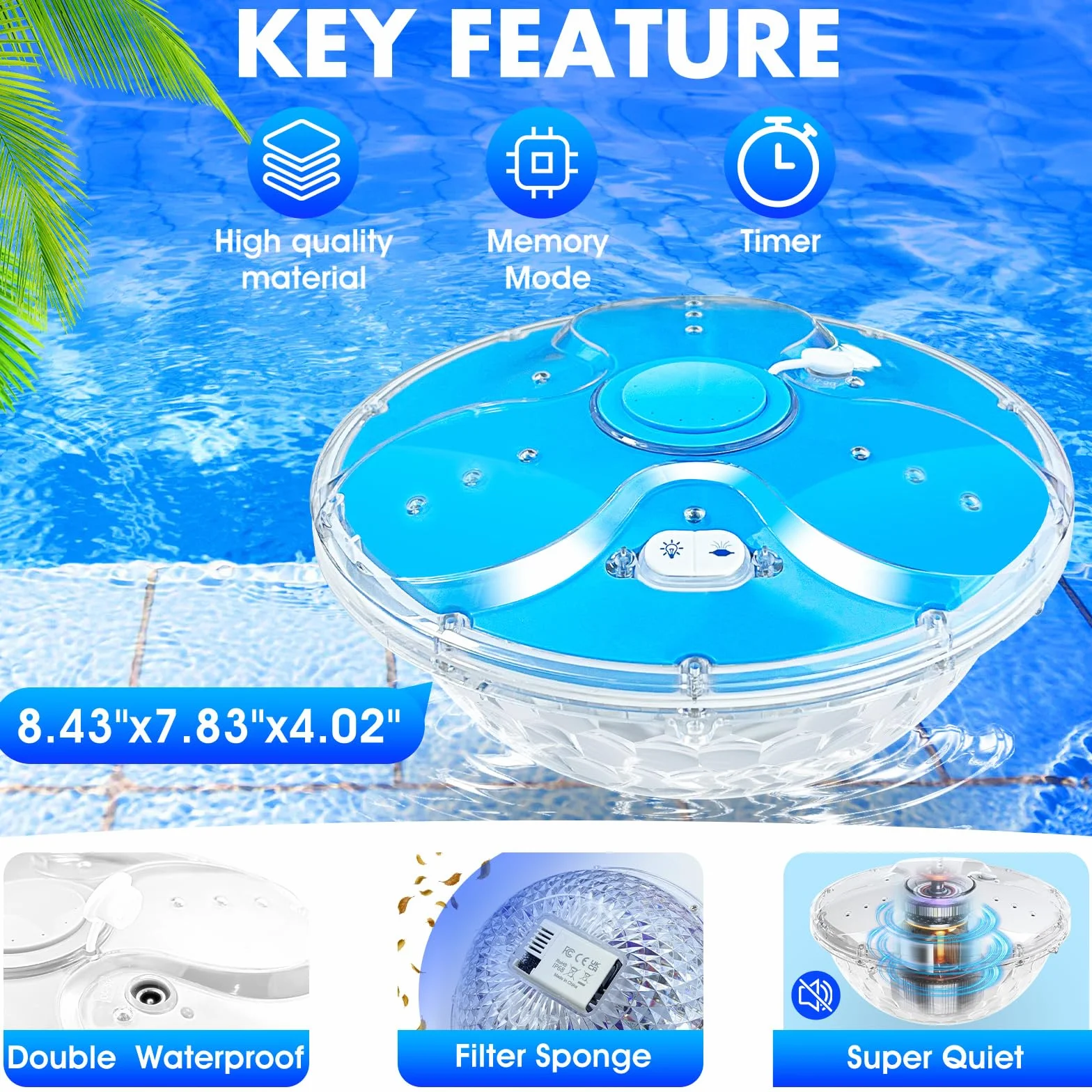 DeeprBling Fontana Galleggiante Piscina con Luci Subacquee, Fontana Piscina con Telecomando e Pulsanti, 2 Modalità di Spruzzatura e 7 Modalità di Luce LED, Fontana per Piscina con Ancora