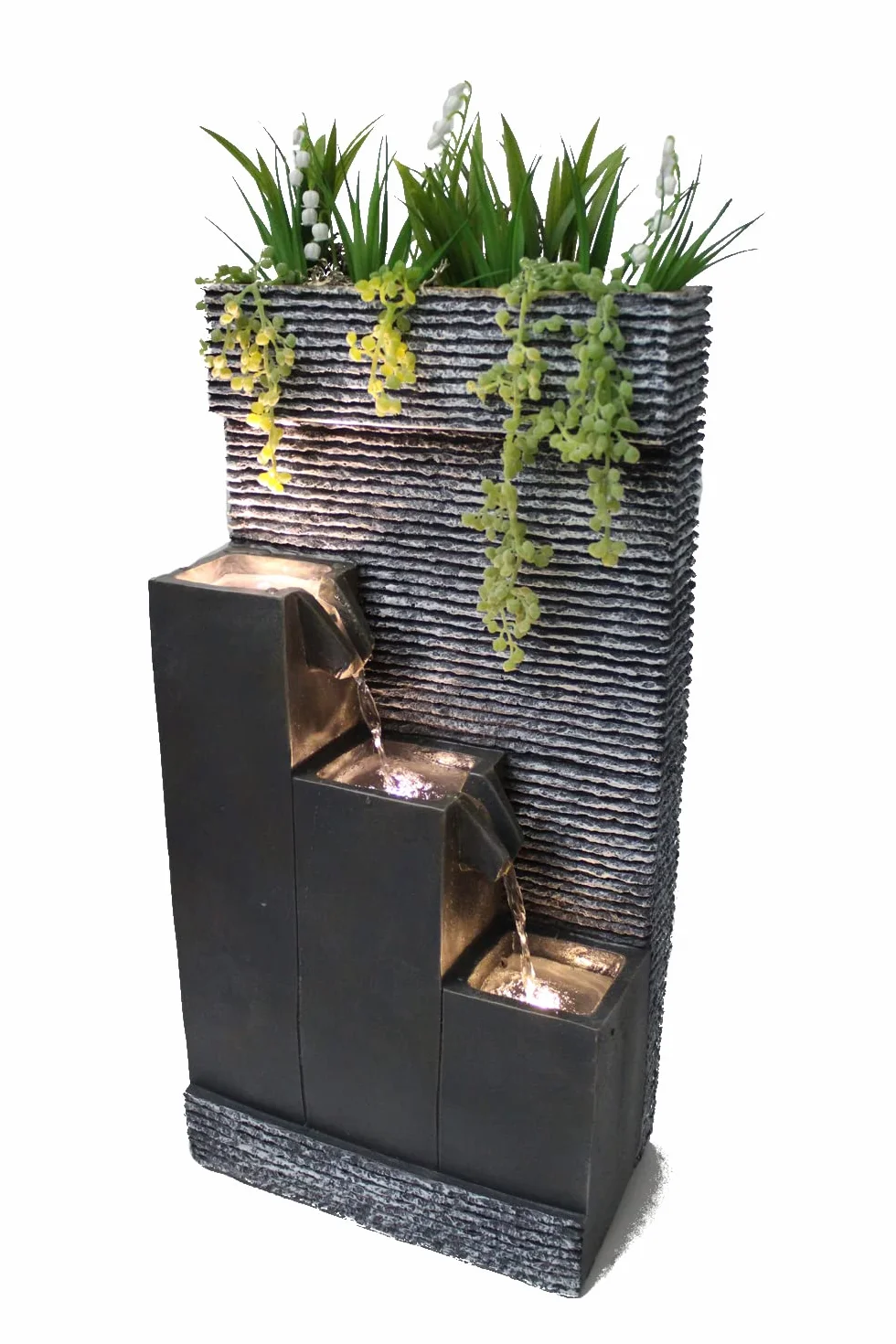 Fontana da giardino BK845 con illuminazione a LED fontana per interni ed esterni. Può essere piantato, decorazione del giardino cascata