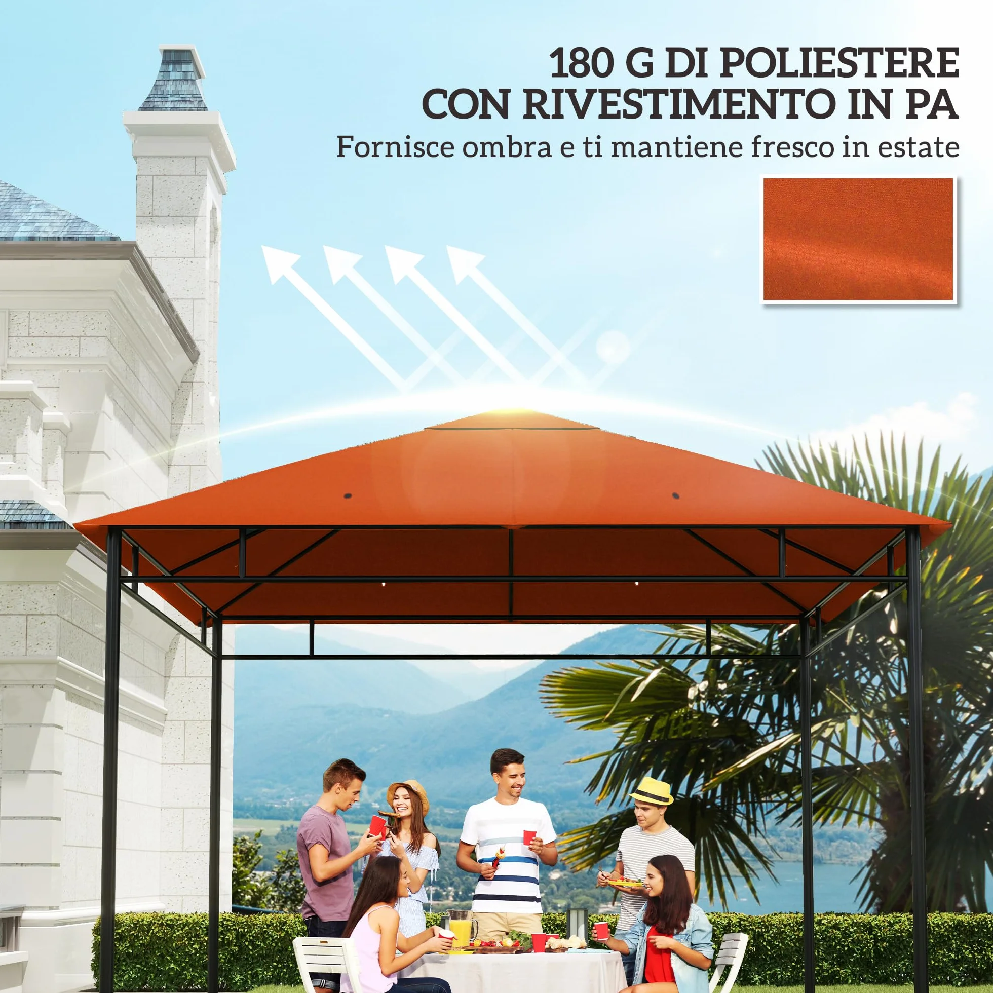 Outsunny Tetto di Ricambio per Gazebo 3x3 m in Poliestere 180g/㎡, Resistente all'Acqua, 298x295 cm, Arancione
