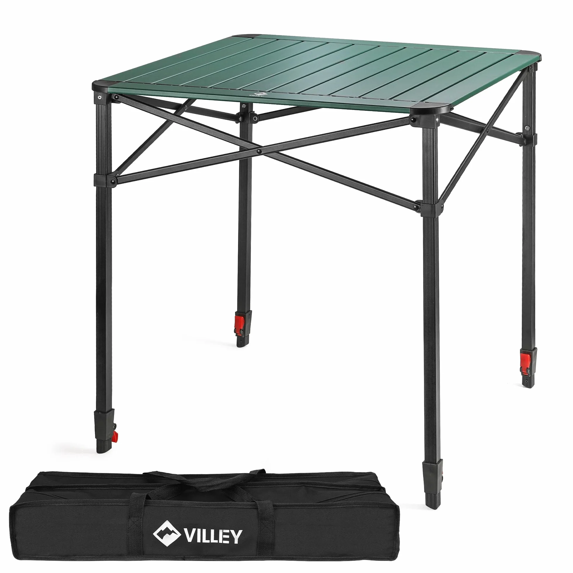 VILLEY Tavolo Pieghevole in Alluminio 70x70x78 cm con Borsa da Trasporto per Campeggio Picnic Giardino